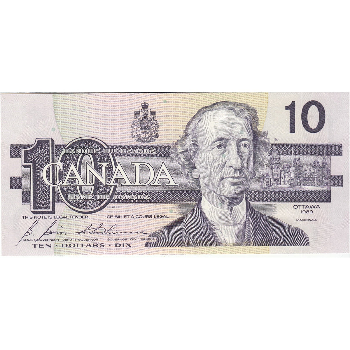 BC-57b 1989 Canada $10 Bonin-Thiessen, BDW, AU-UNC (AU55)