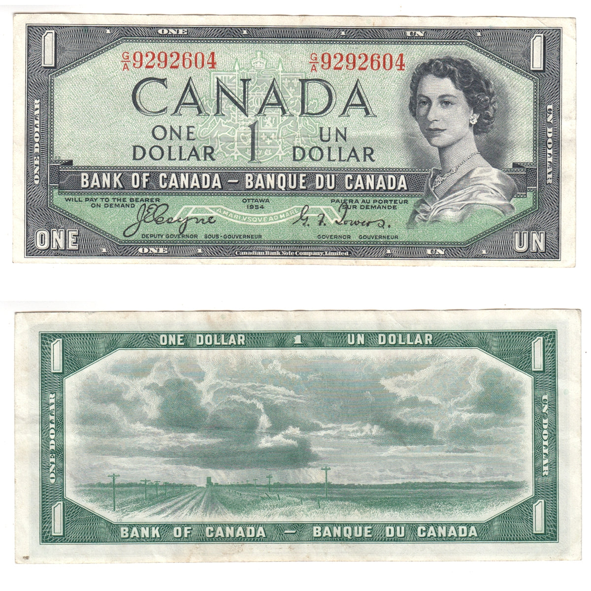 BC-29a 1954 Canada $1 Coyne-Towers, Devil's Face, G/A, VF