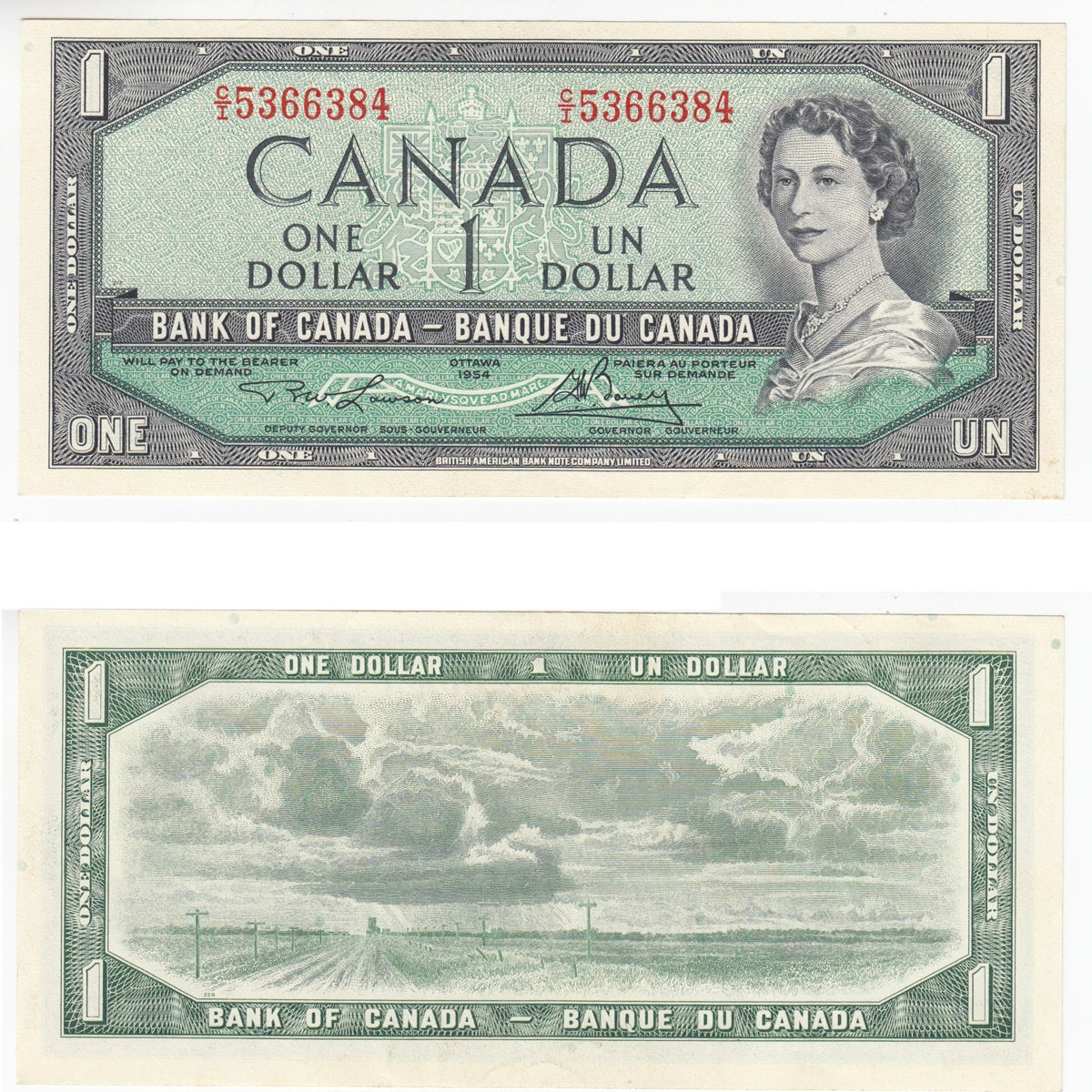 BC-37d 1954 Canada $1 Lawson-Bouey, C/I, AU-UNC (AU55)