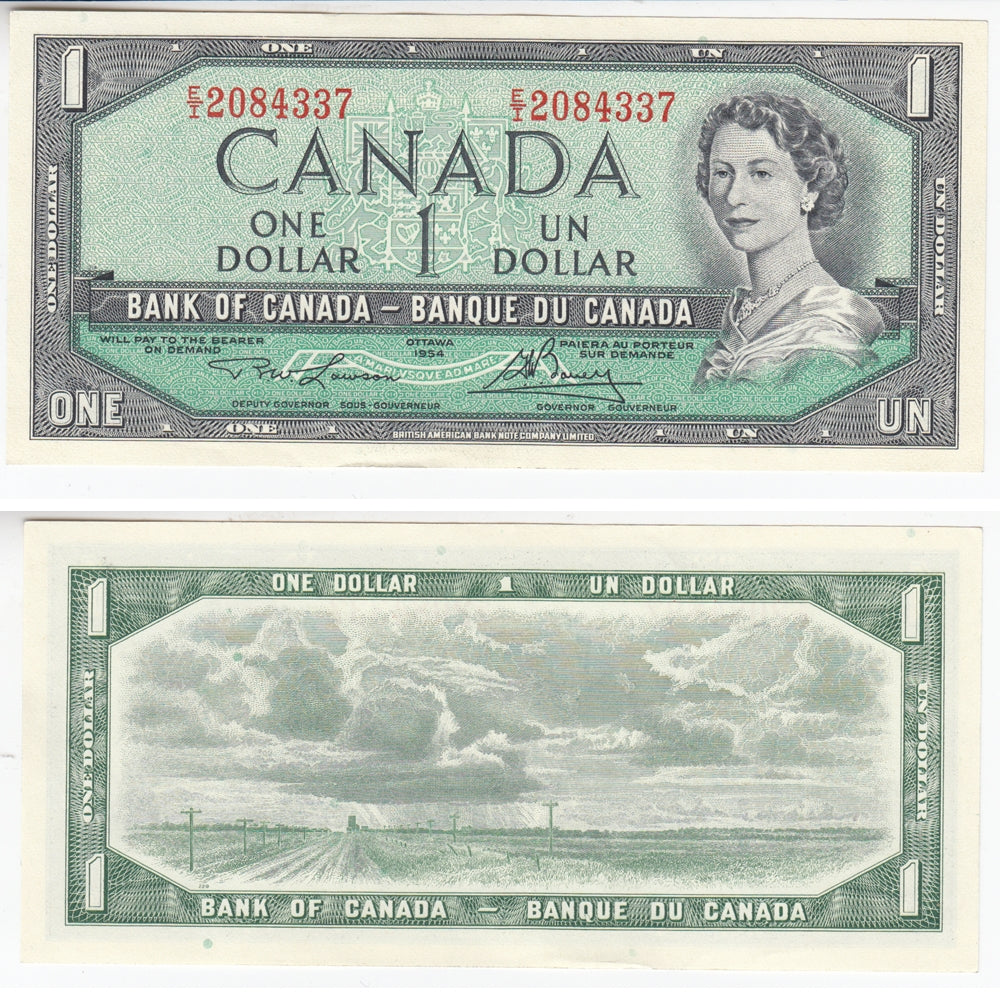 BC-37d 1954 Canada $1 Lawson-Bouey, E/I, AU-UNC (AU55)