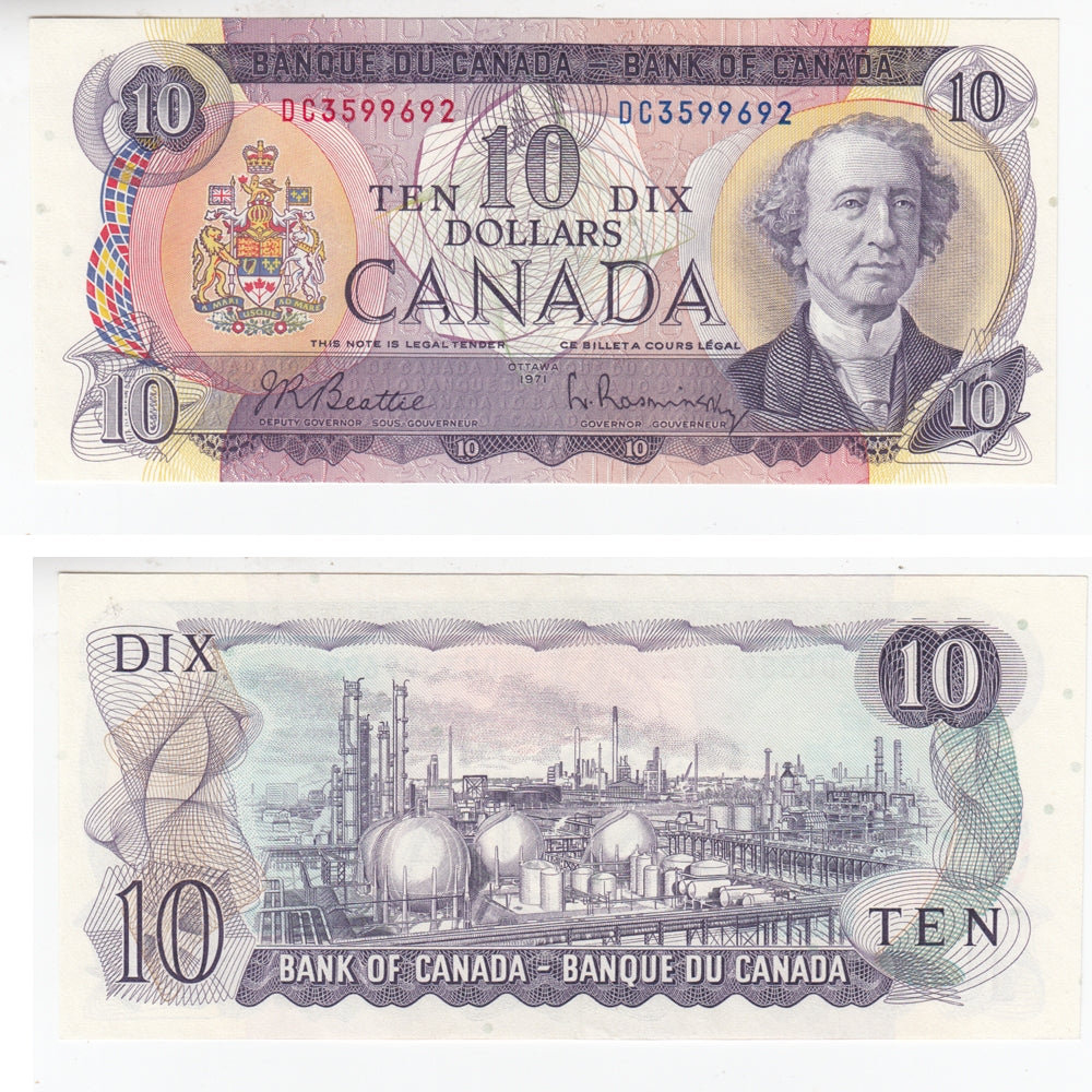 BC-49a 1971 Canada $10 Beattie-Rasminsky, DC, Almost Uncirculated (AU50)