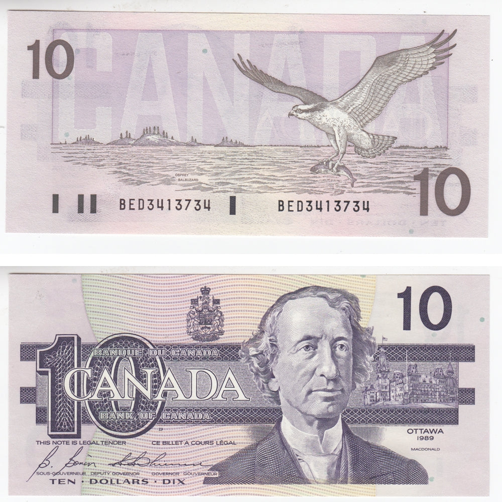 BC-57b 1989 Canada $10 Bonin-Thiessen, BED, Choice Uncirculated (CUNC63)
