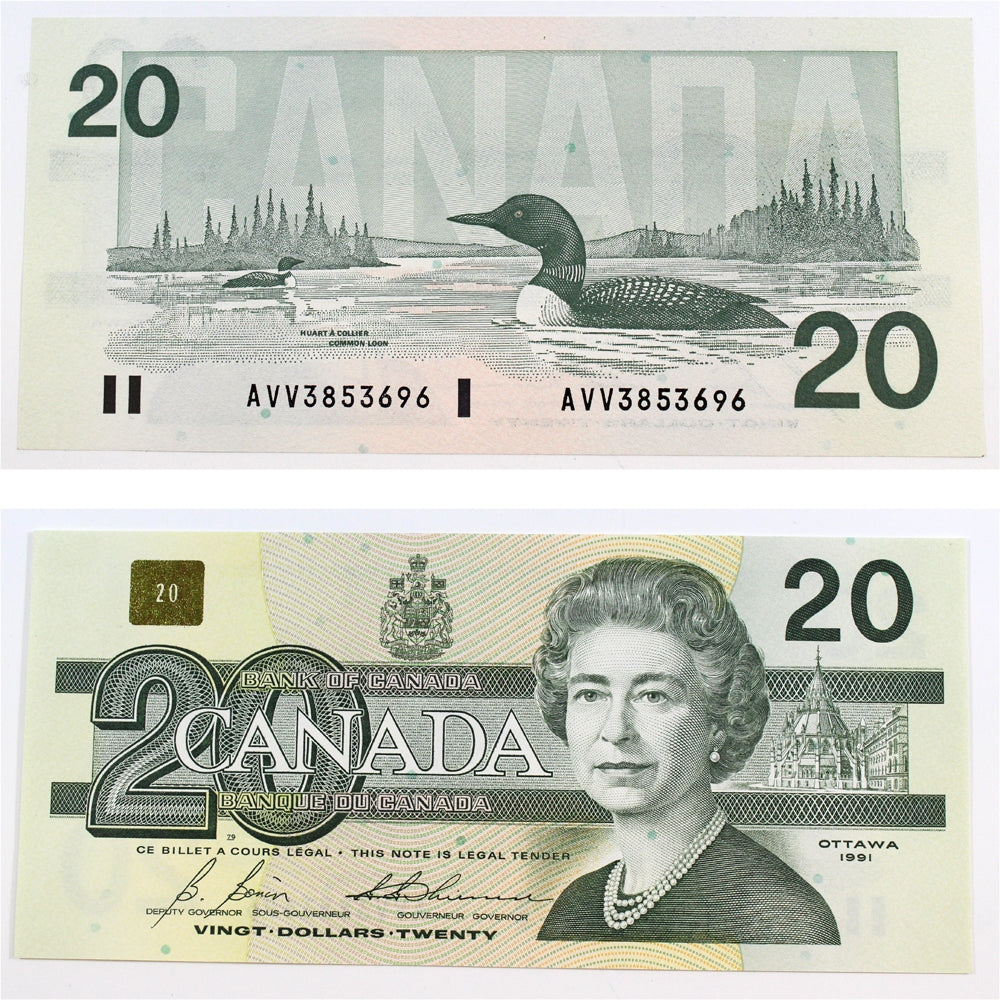 BC-58b-i 1991 Canada $20 Bonin-Thiessen, AVV, Choice Uncirculated (CUNC63)