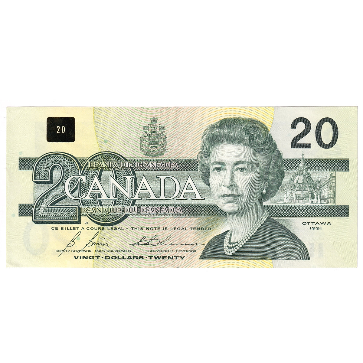 BC-58b-i 1991 Canada $20 Bonin-Thiessen, AIW, Almost Uncirculated (AU50)