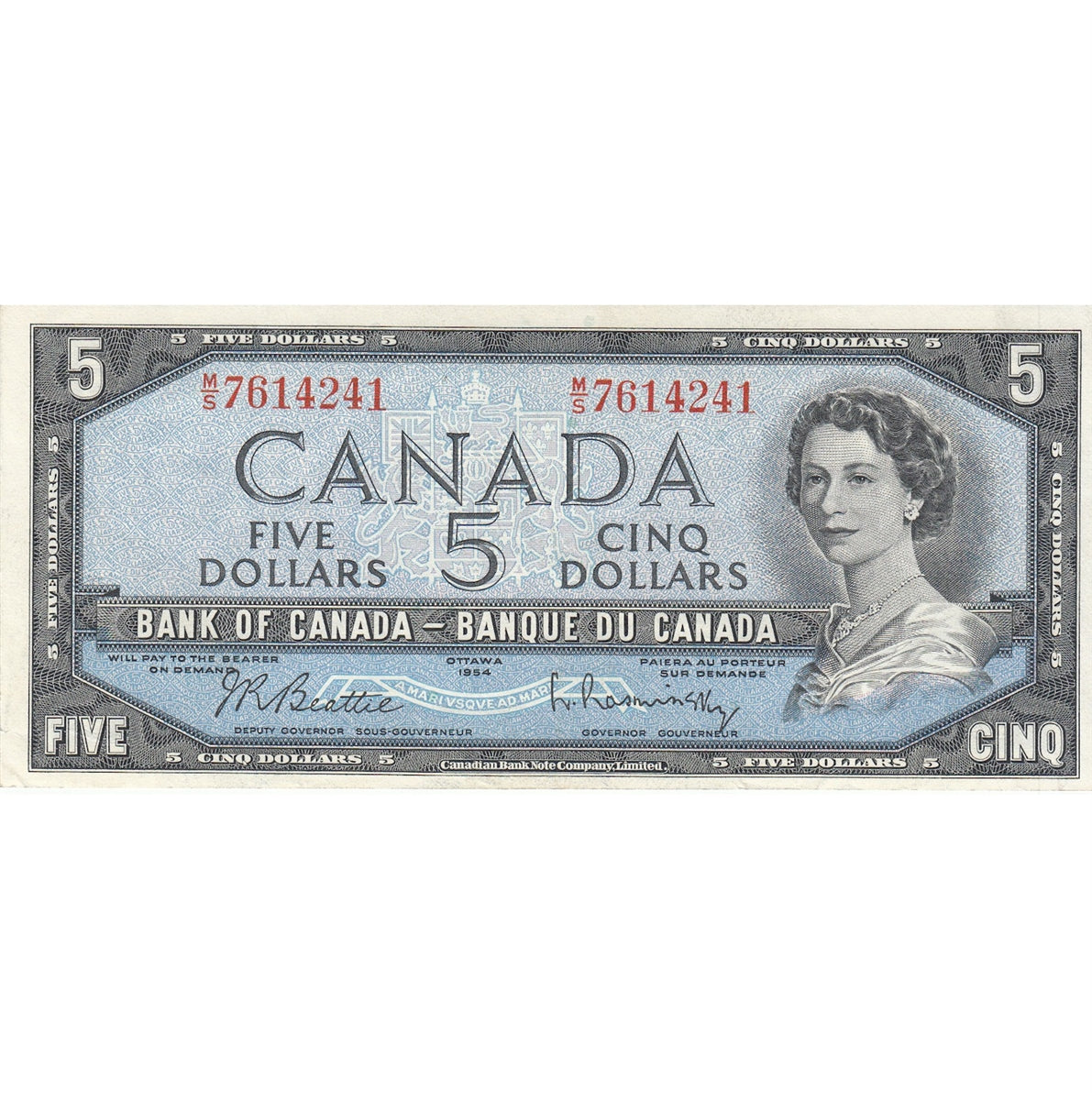 BC-39b 1954 Canada $5 Beattie-Rasminsky, M/S, VF-EF