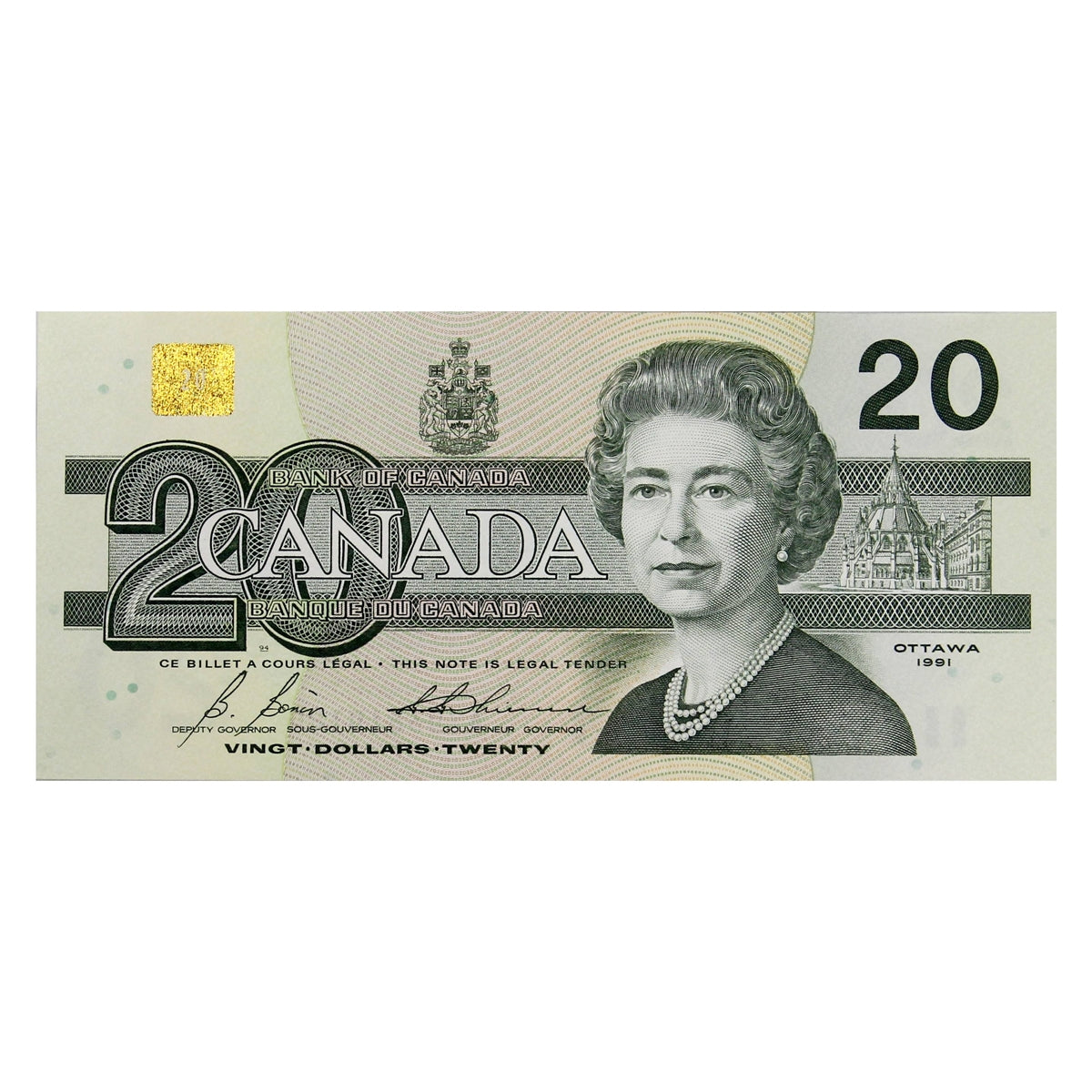 BC-58b-i 1991 Canada $20 Bonin-Thiessen, AVU, Uncirculated (MS60)
