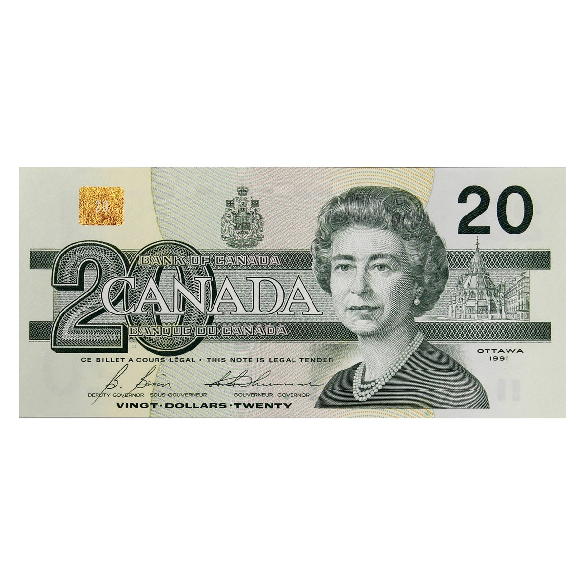 BC-58b-ii 1991 Canada $20 Bonin-Thiessen, EVA No BPN, AU-UNC (AU55)