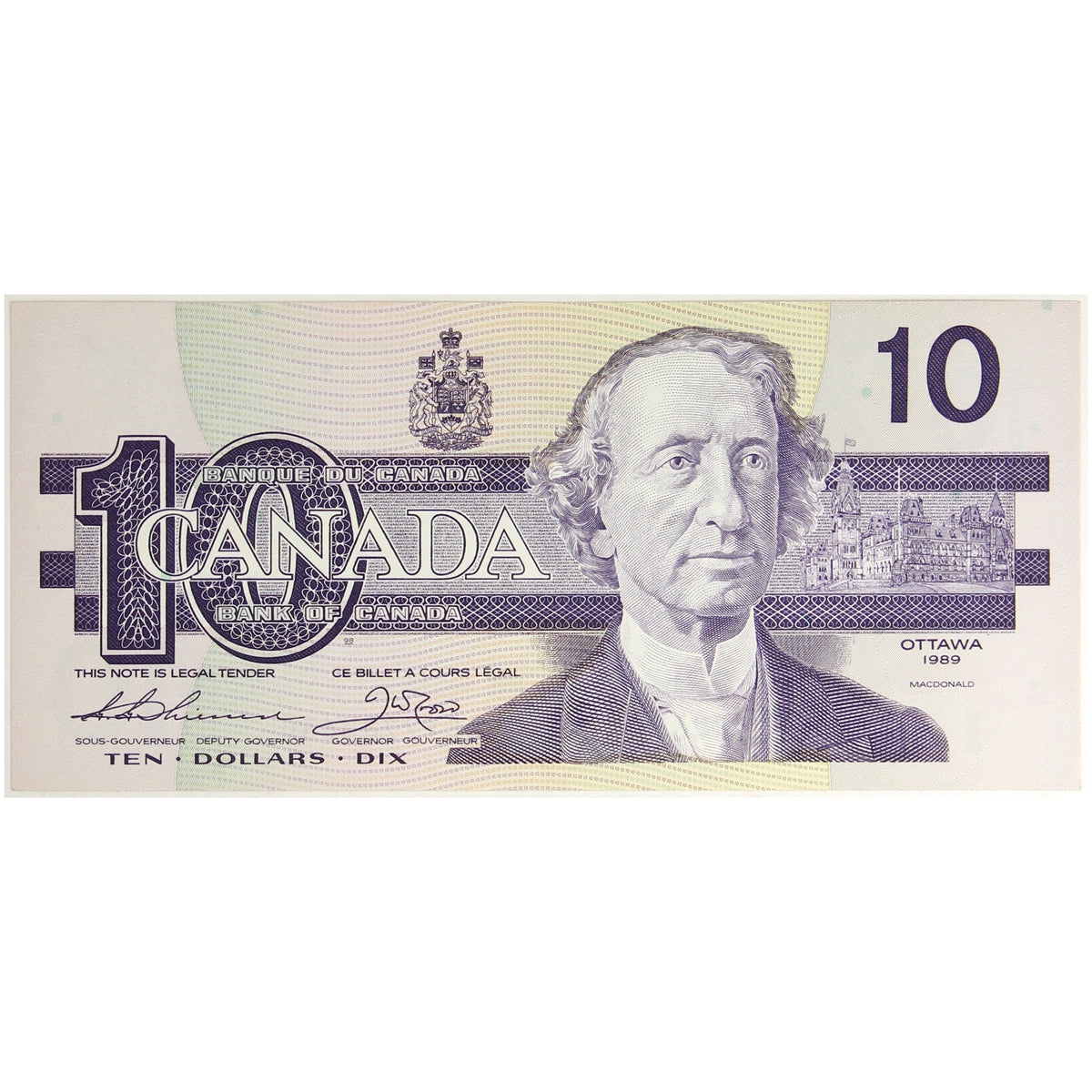 BC-57a 1989 Canada $10 Thiessen-Crow, AEY, Almost Uncirculated (AU50)