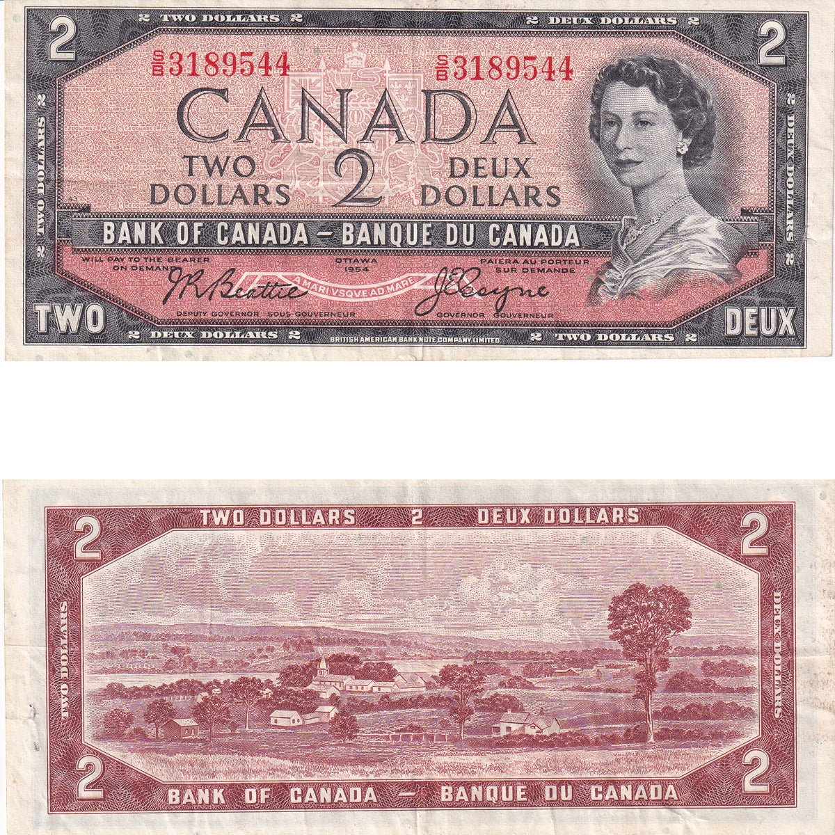 BC-38a 1954 Canada $2 Beattie-Coyne, S/B, Very Fine (VF20)