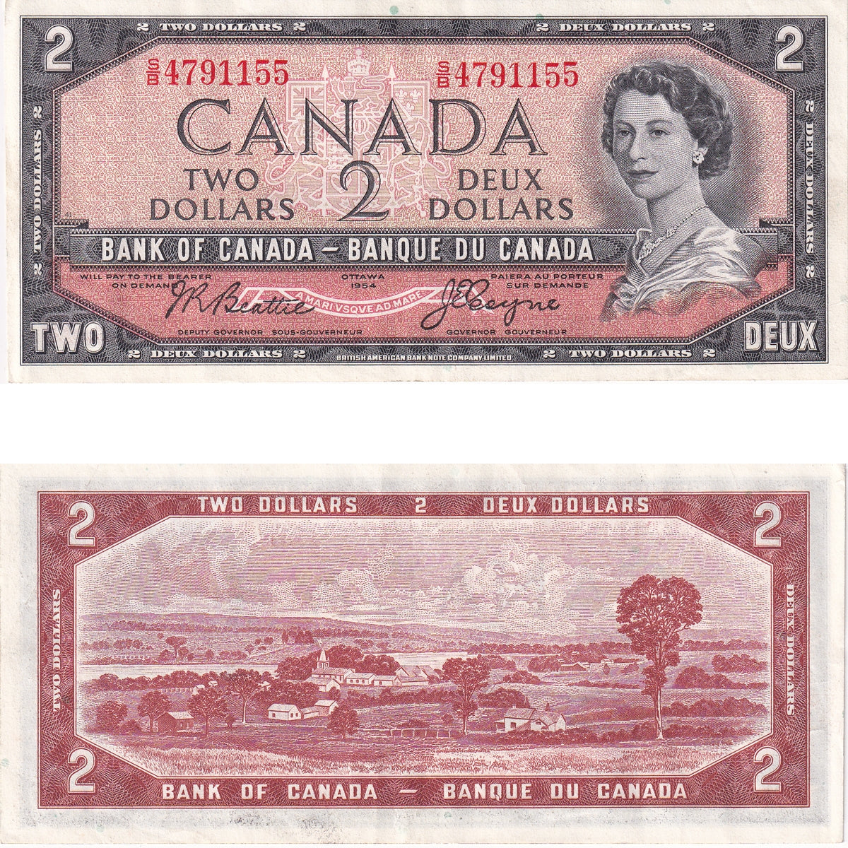 BC-38a 1954 Canada $2 Beattie-Coyne, S/B, Extra Fine (EF40)