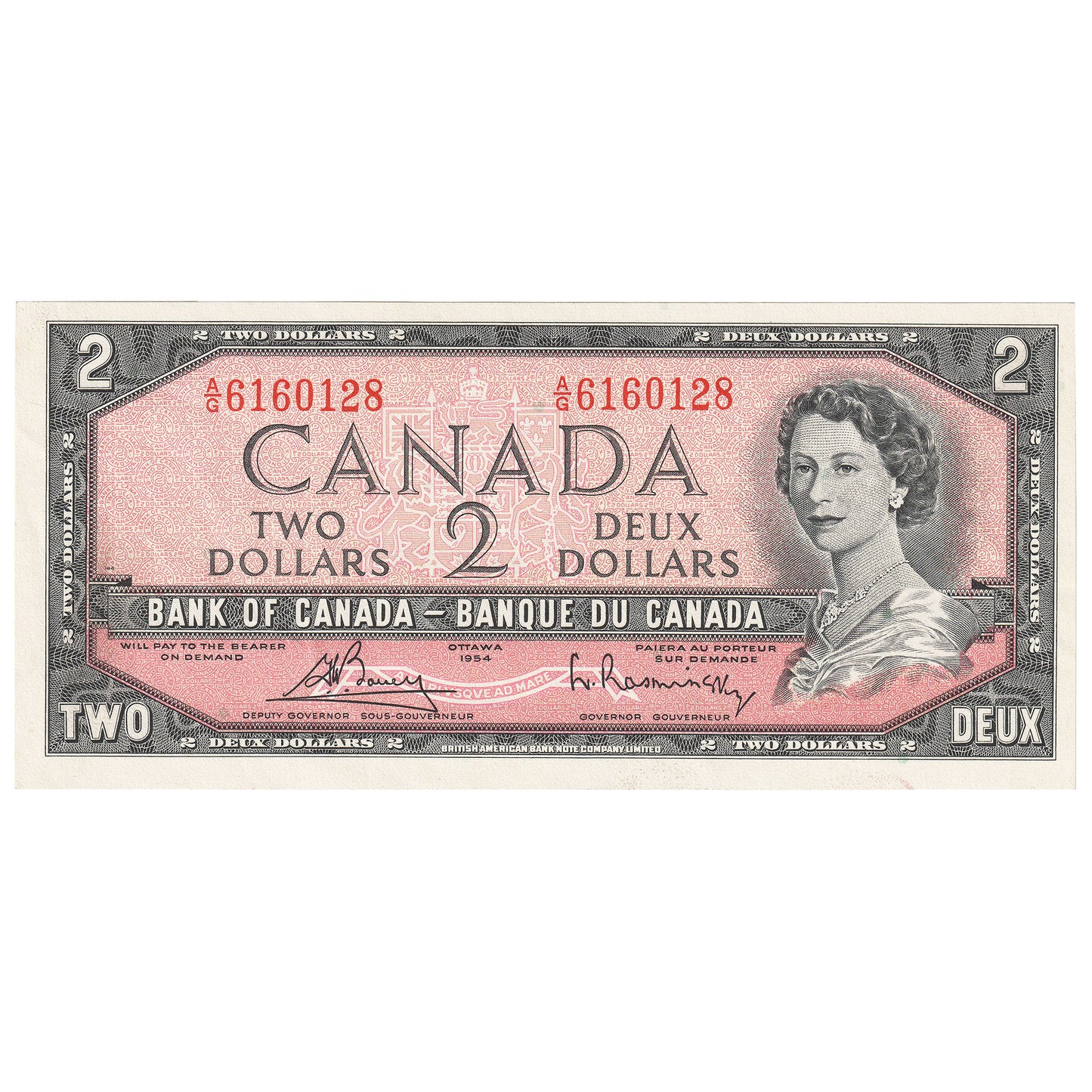 BC-38c 1954 Canada $2 Bouey-Rasminsky, A/G, AU