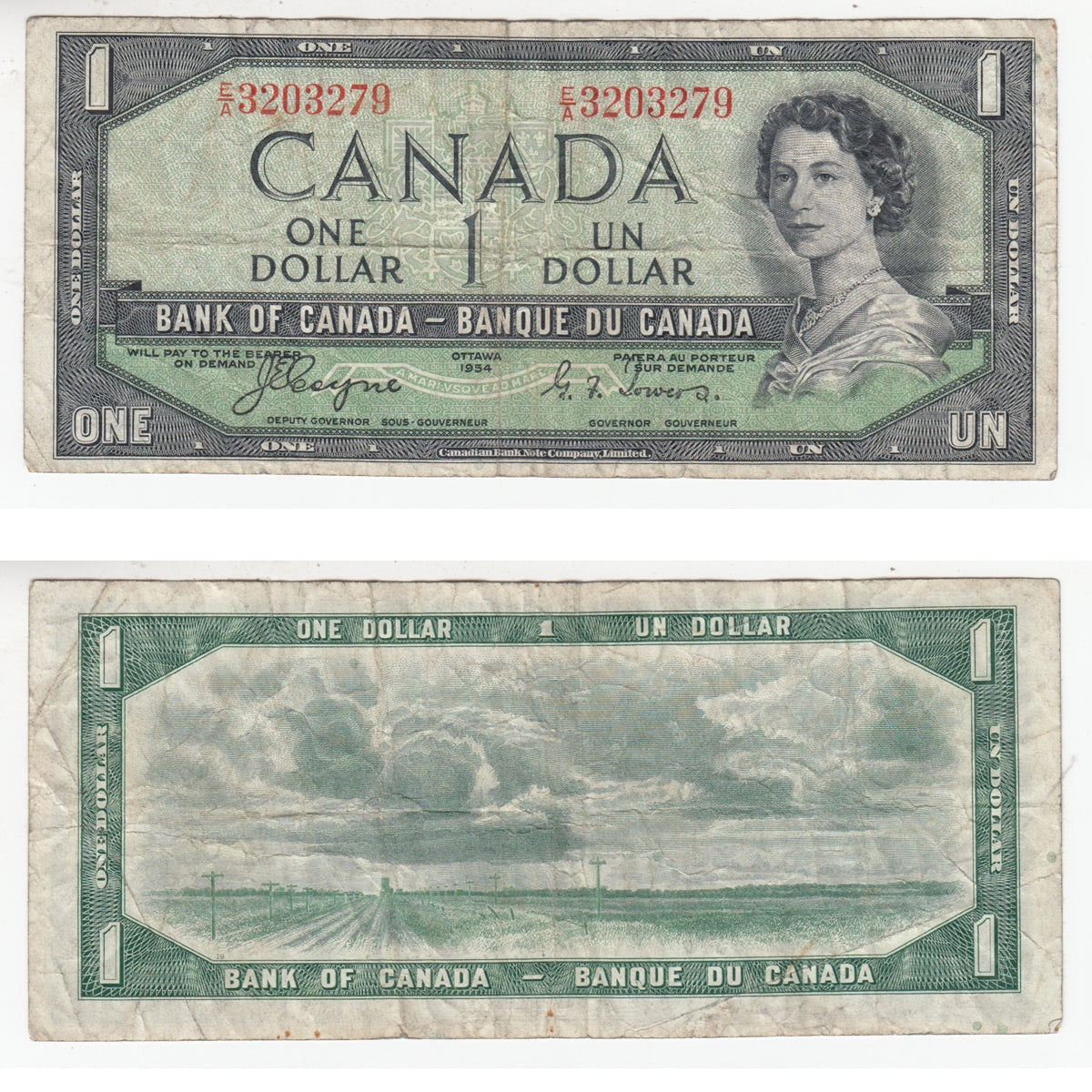BC-29a 1954 Canada $1 Coyne-Towers, Devil's Face, E/A, F-VF (F15)