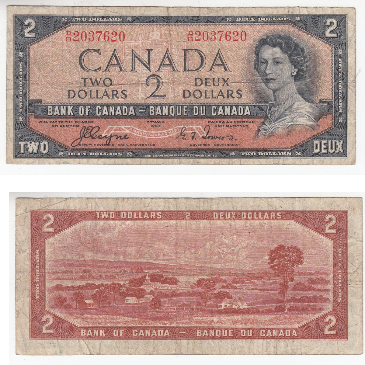 BC-30a 1954 Canada $2 Coyne-Towers, Devil's Face, D/B, VG-F (VG10)