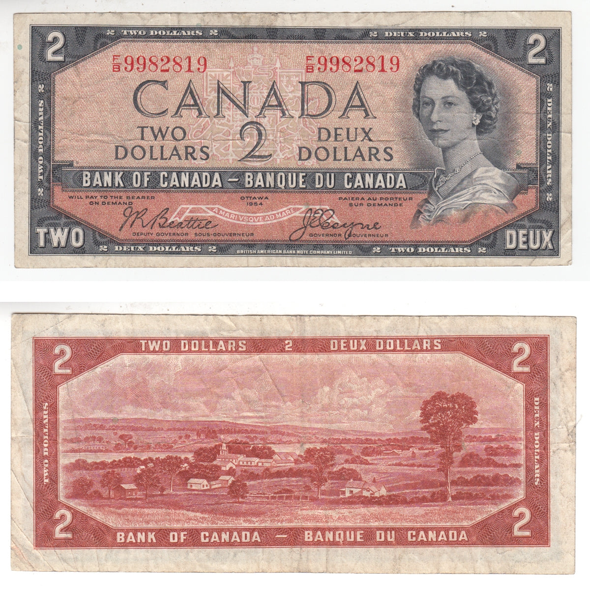 BC-30b 1954 Canada $2 Beattie-Coyne, Devil's Face, F/B, F-VF (F15)