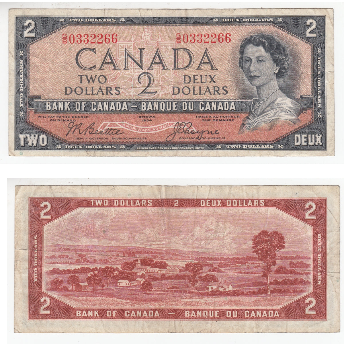 BC-30b 1954 Canada $2 Beattie-Coyne, Devil's Face, G/B, F-VF (F15)