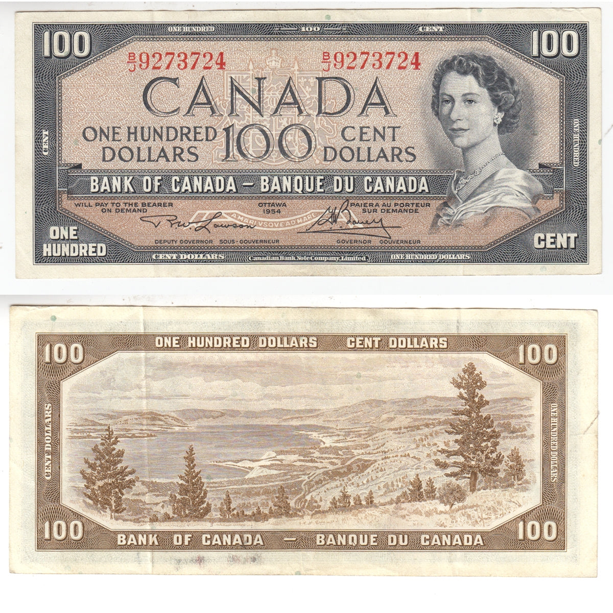 BC-43c 1954 Canada $100 Lawson-Bouey, B/J, Circ