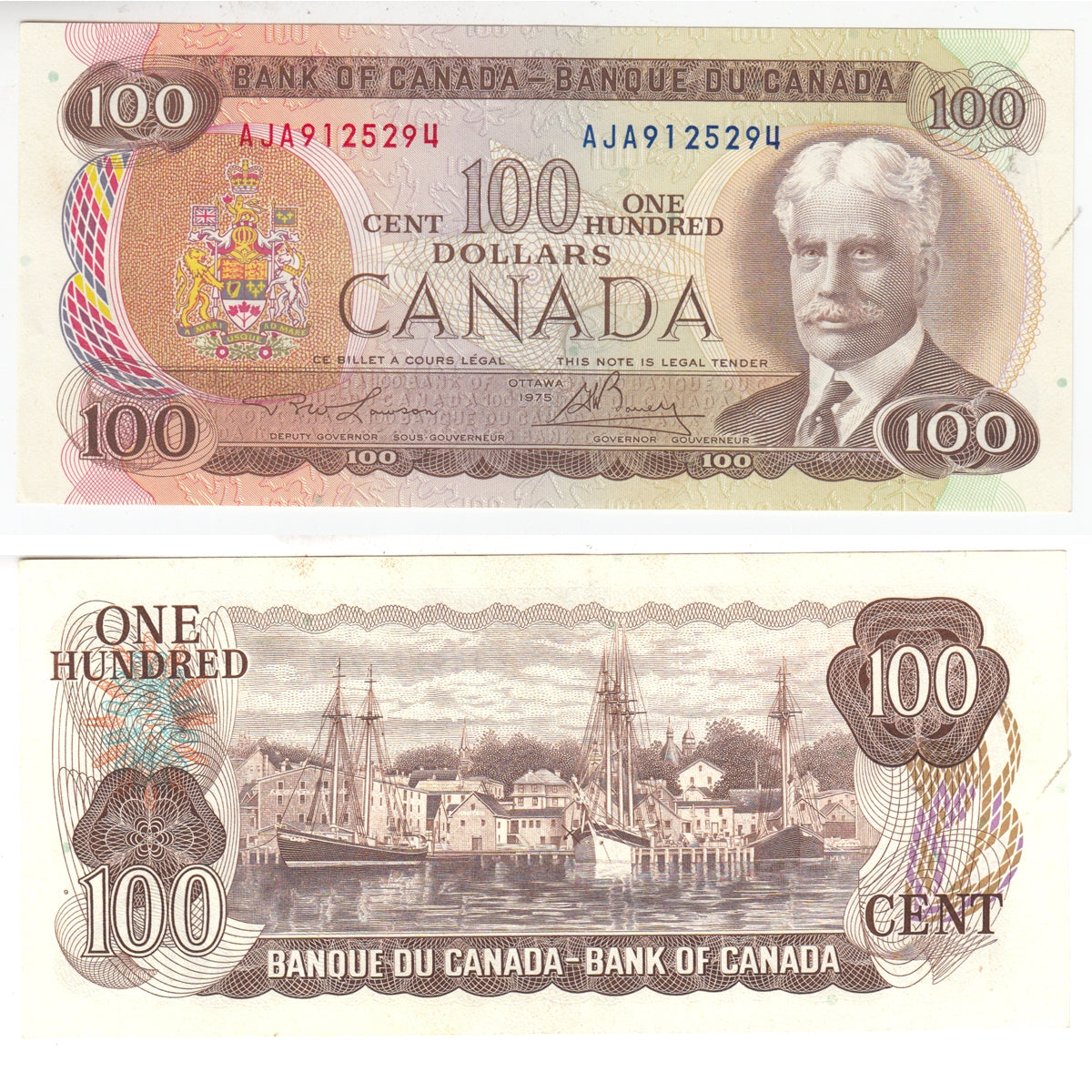 BC-52a-i 1975 Canada $100 Lawson-Bouey, AJA, AU-UNC (AU55)