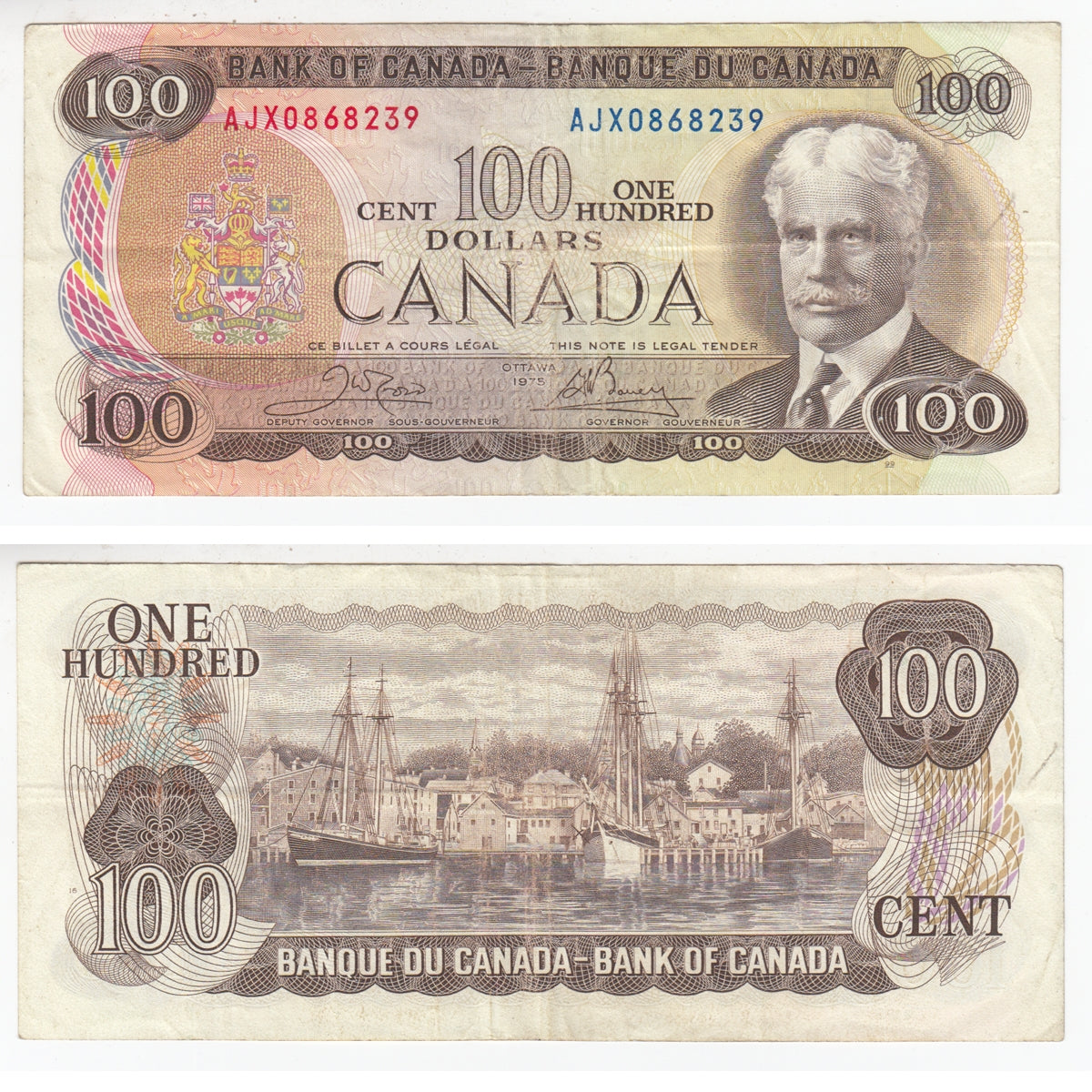 BC-52bA 1975 Canada $100 Crow-Bouey, AJX, Very Fine (VF20)