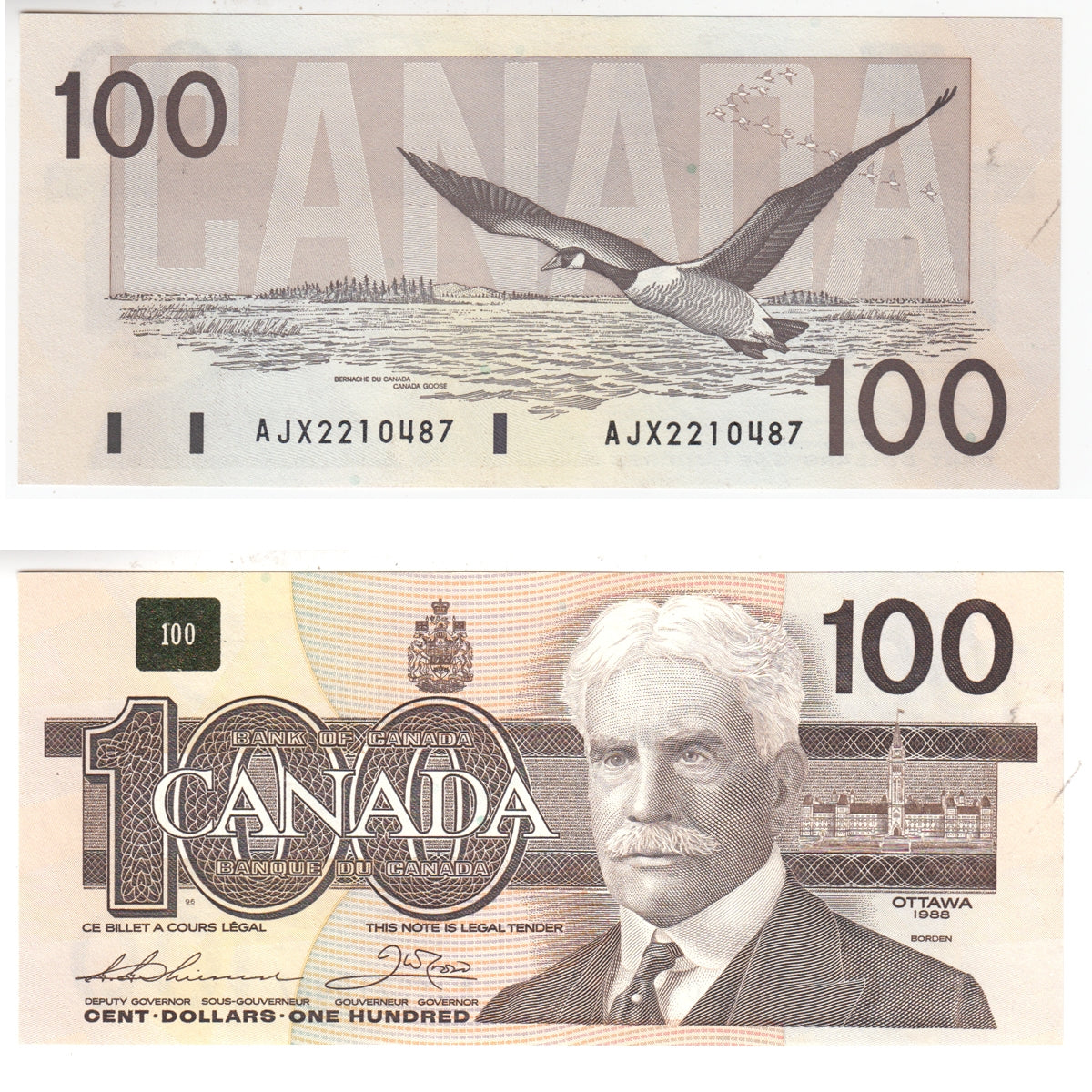 BC-60aA 1988 Canada $100 Thiessen-Crow, AJX with Hidden BPN, Extra Fine (EF40)