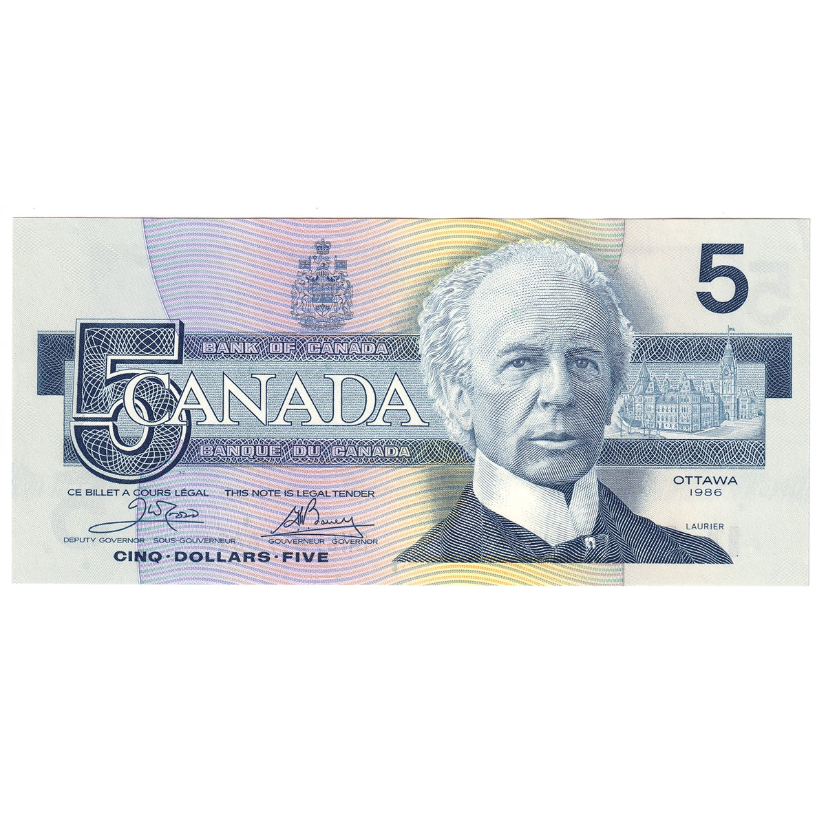 BC-56a 1986 Canada $5 Crow-Bouey, ENG, AU-UNC