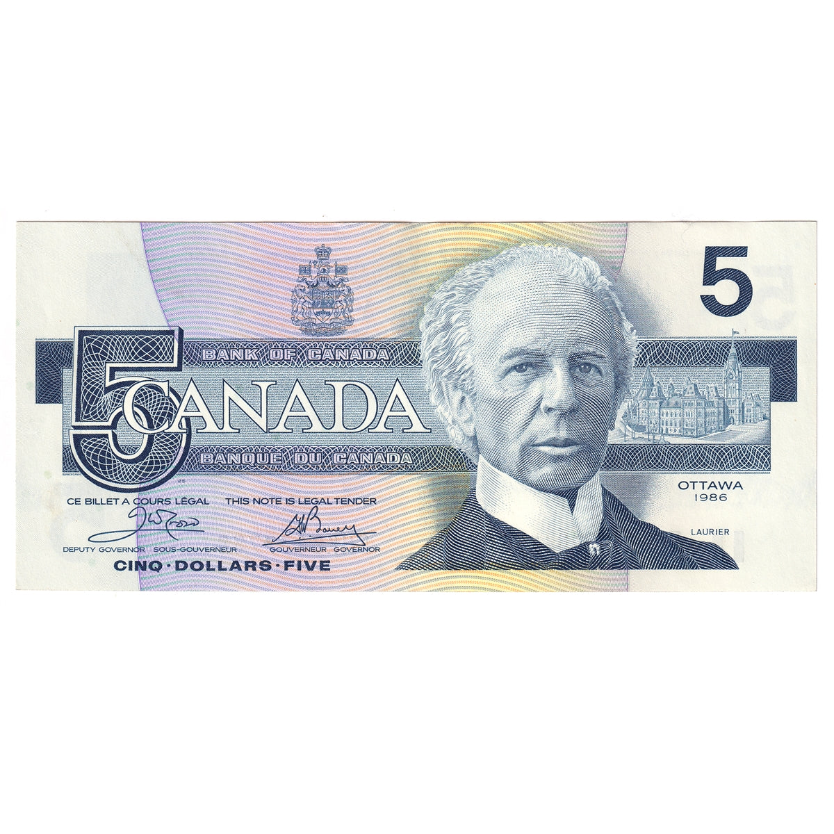 BC-56a 1986 Canada $5 Crow-Bouey, ENK, AU-UNC