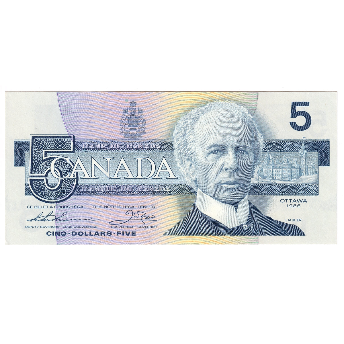 BC-56b 1986 Canada $5 Thiessen-Crow, FPC, AU-UNC