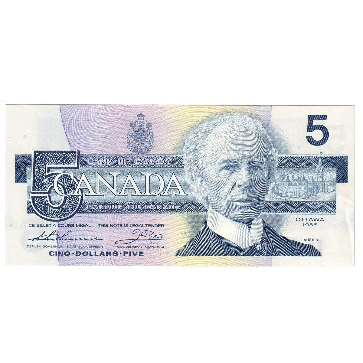 BC-56b 1986 Canada $5 Thiessen-Crow, FNS, AU-UNC