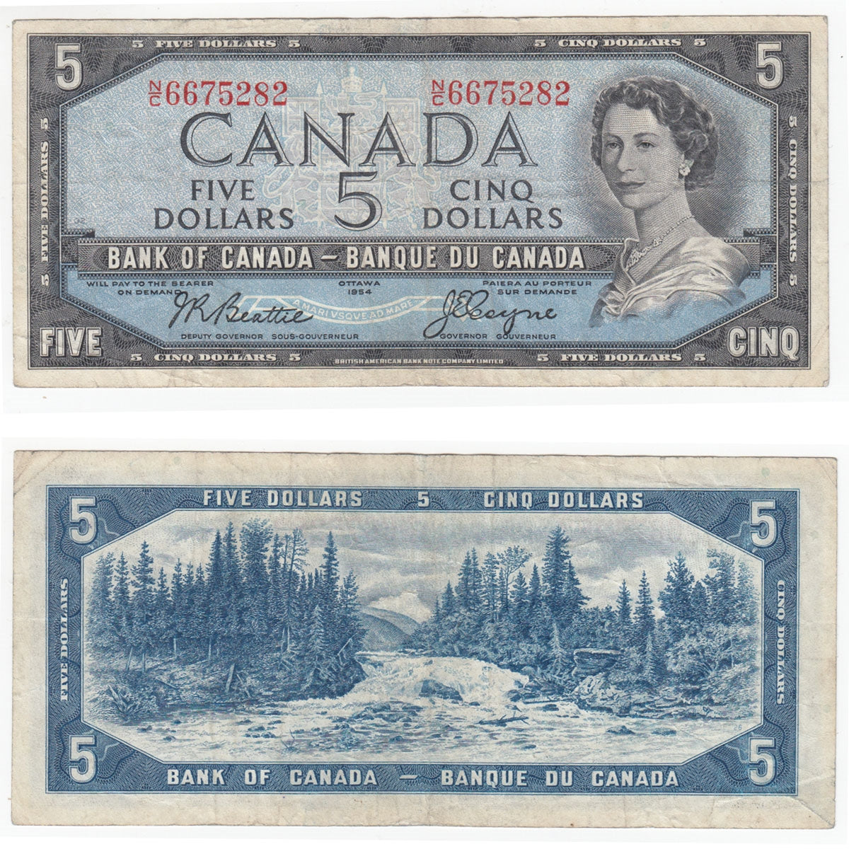 BC-39a 1954 Canada $5 Beattie-Coyne, N/C, Very Fine (VF20)