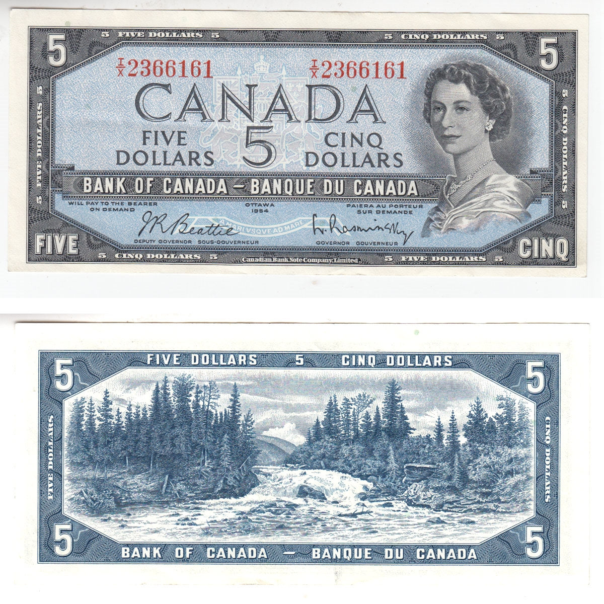 BC-39b 1954 Canada $5 Beattie-Rasminsky, I/X, AU-UNC (AU55)