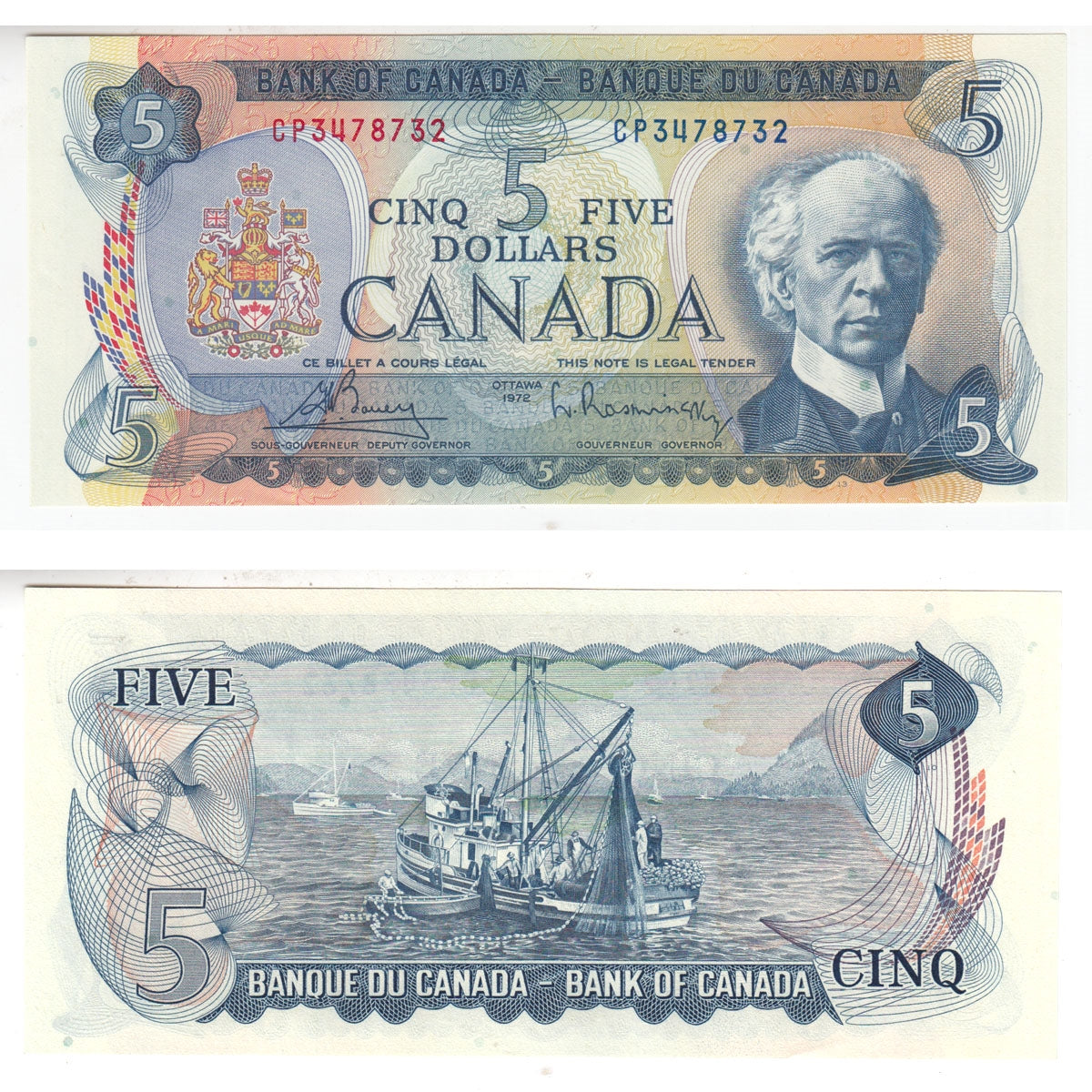 BC-48a 1972 Canada $5 Bouey-Rasminsky, CP, Choice Uncirculated (CUNC63)