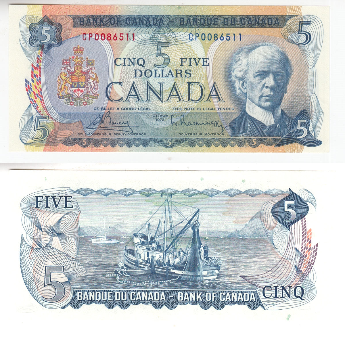 BC-48a 1972 Canada $5 Bouey-Rasminsky, CP, Uncirculated (MS60)