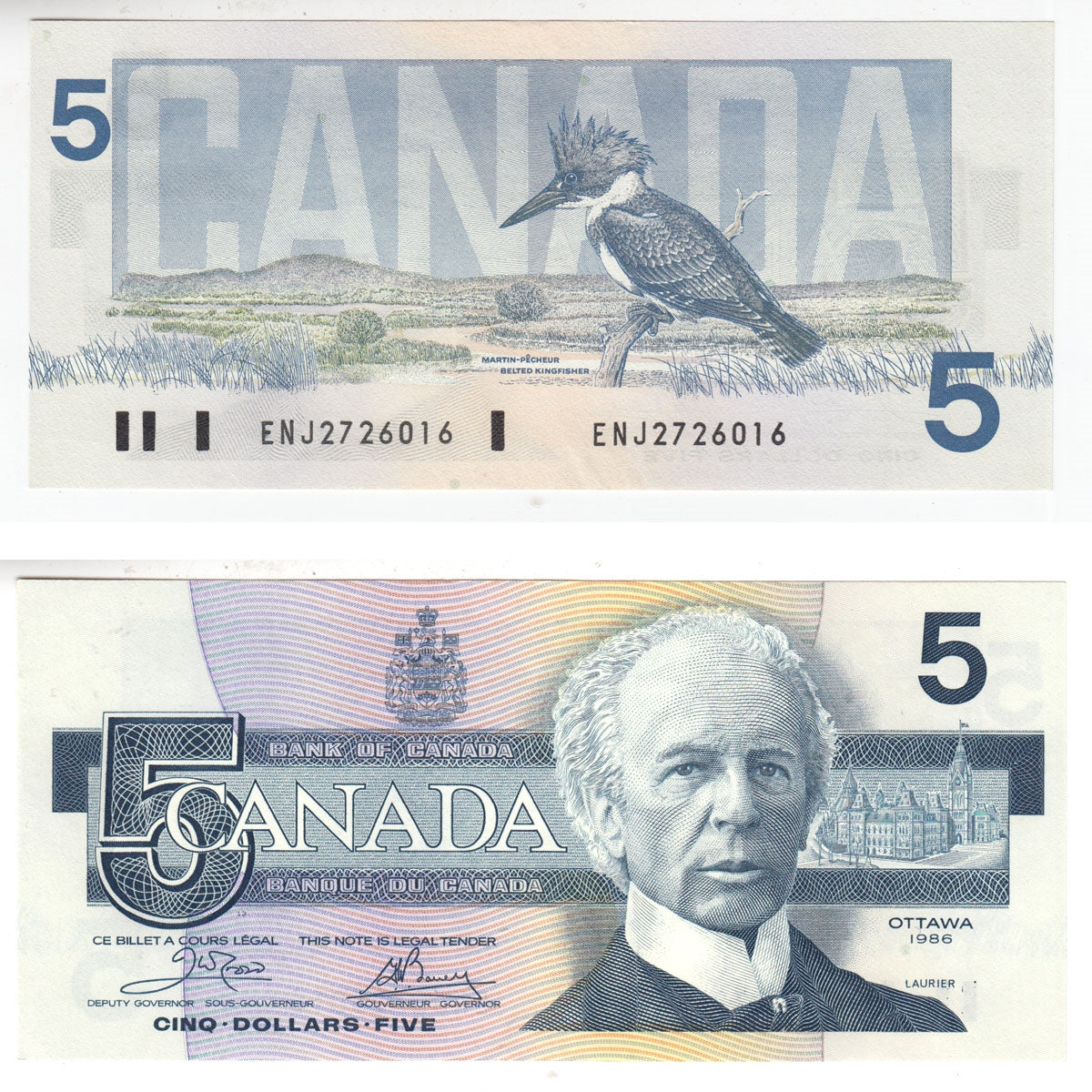 BC-56a 1986 Canada $5 Crow-Bouey, ENJ, AU-UNC