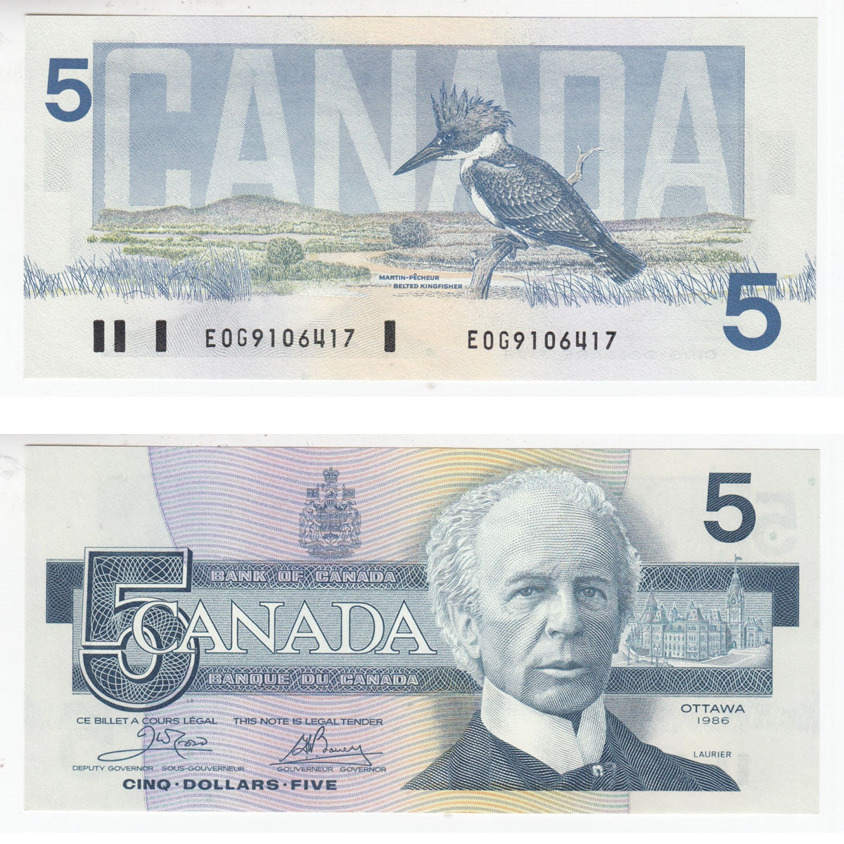 BC-56a 1986 Canada $5 Crow-Bouey, EOG, AU-UNC (AU55)