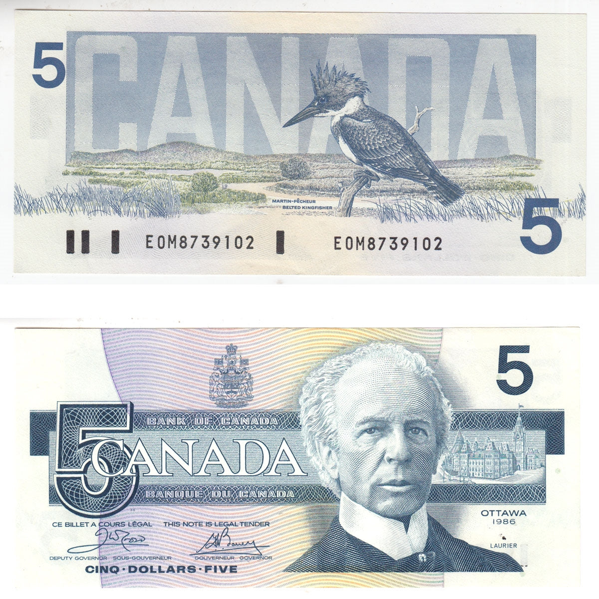 BC-56a-i 1986 Canada $5 Crow-Bouey, EOM, AU-UNC (AU55)