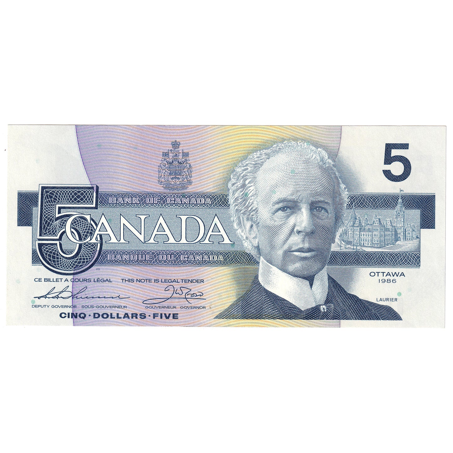 BC-56b 1986 Canada $5 Thiessen-Crow, FOA, AU-UNC