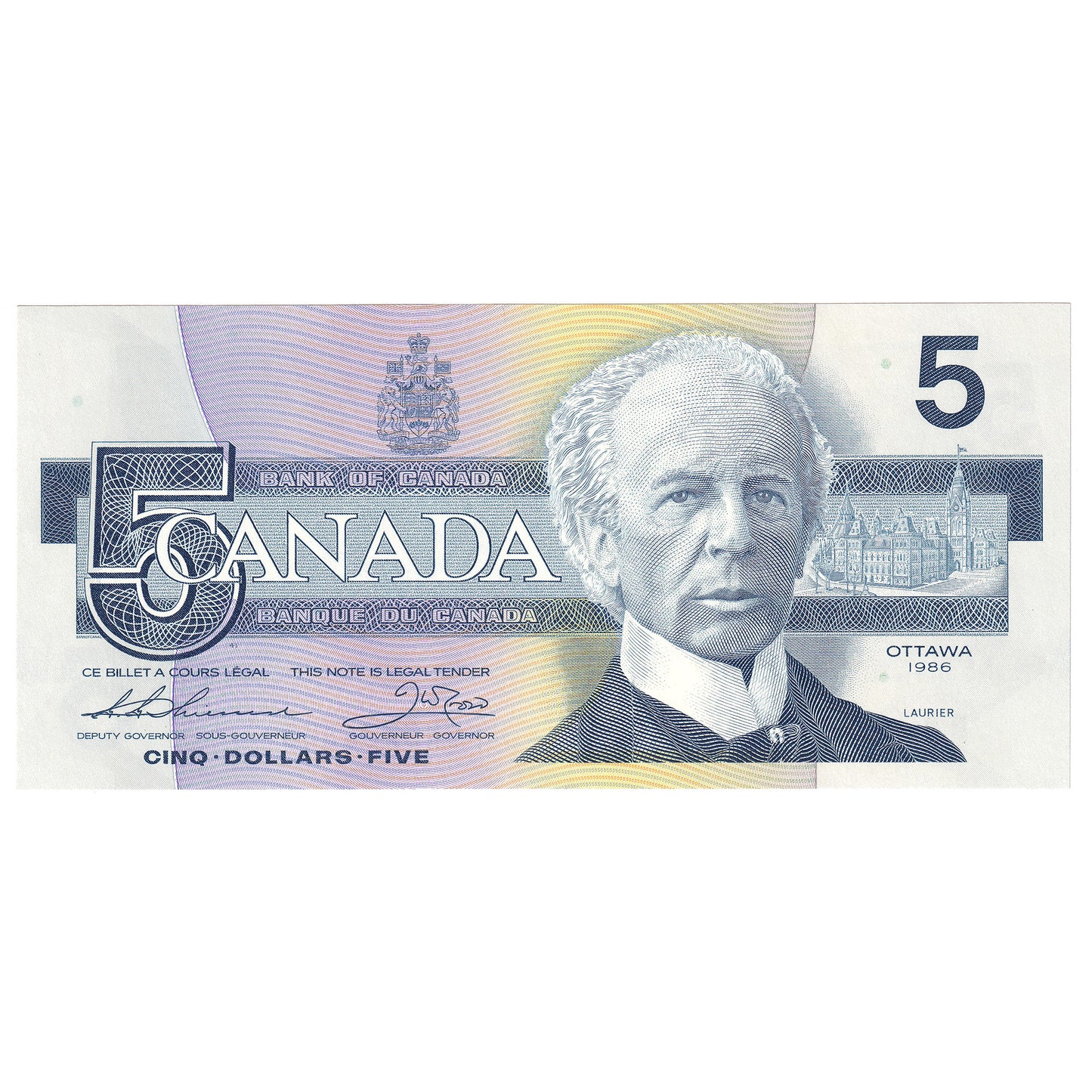 BC-56b 1986 Canada $5 Thiessen-Crow, FON, AU-UNC