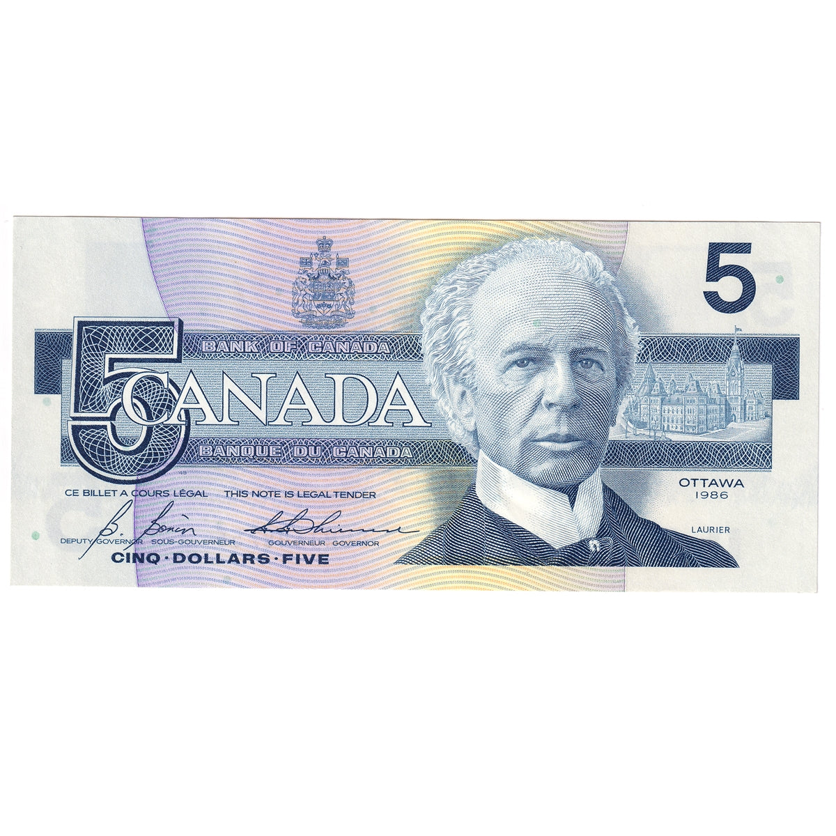 BC-56c 1986 Canada $5 Bonin-Thiessen, GOW, AU-UNC