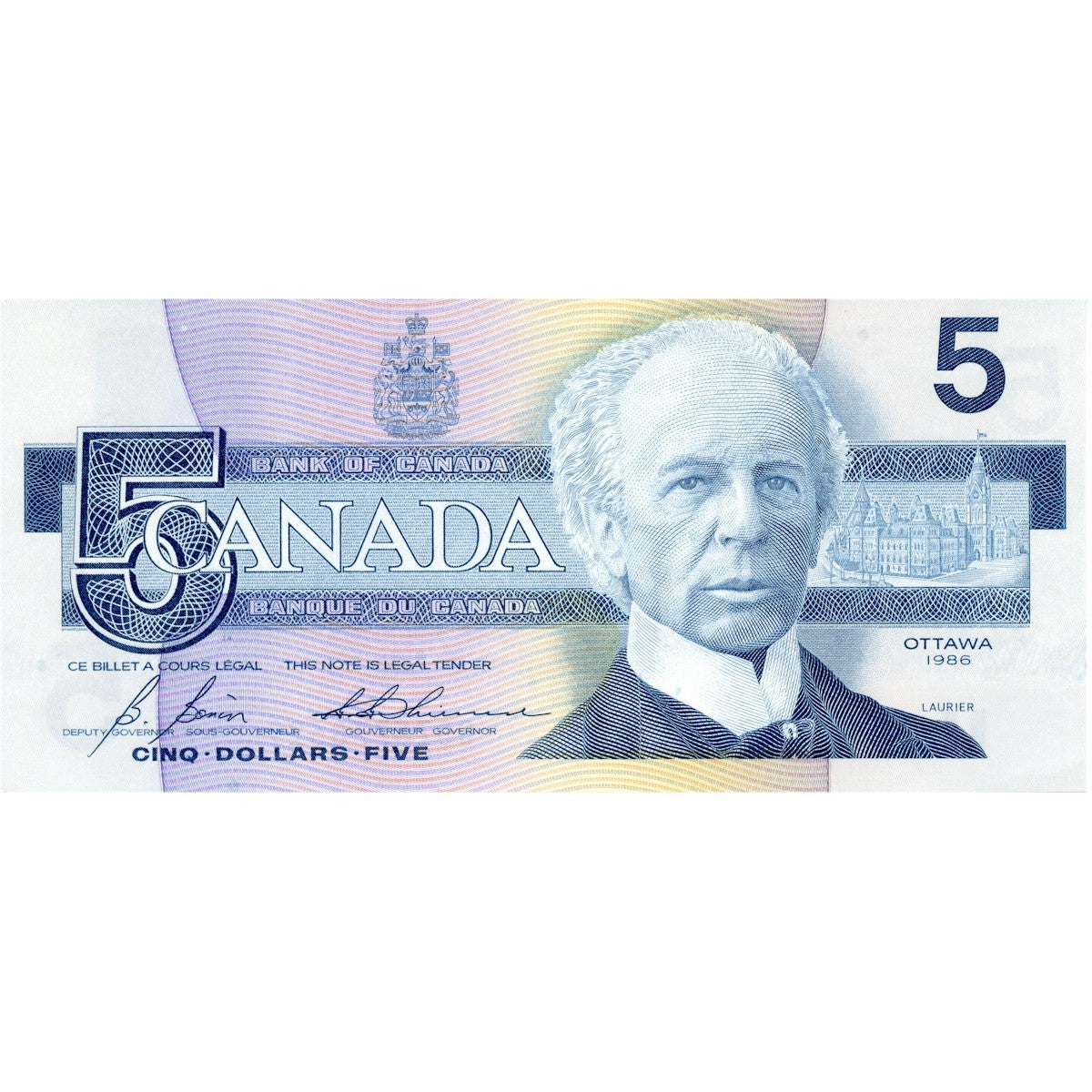 BC-56c 1986 Canada $5 Bonin-Thiessen, GOZ, AU-UNC
