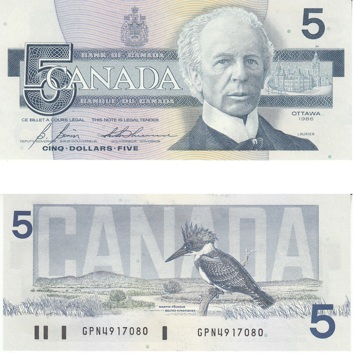 BC-56c 1986 Canada $5 Bonin-Thiessen, GPN, UNC