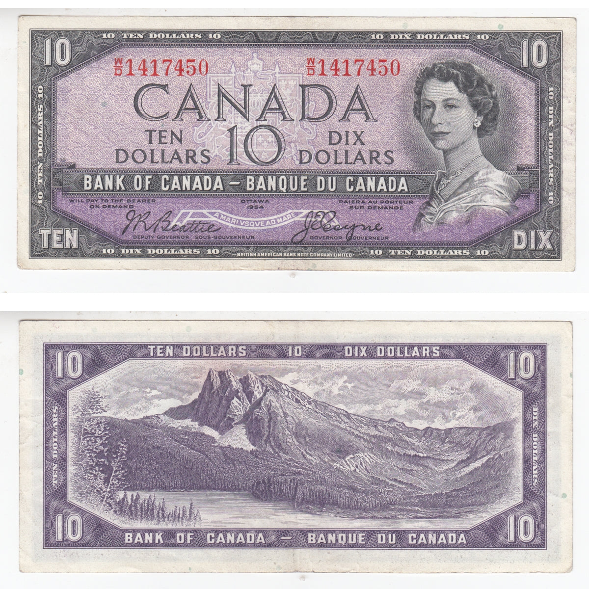 BC-40a 1954 Canada $10 Beattie-Coyne, W/D, EF-AU (EF45)