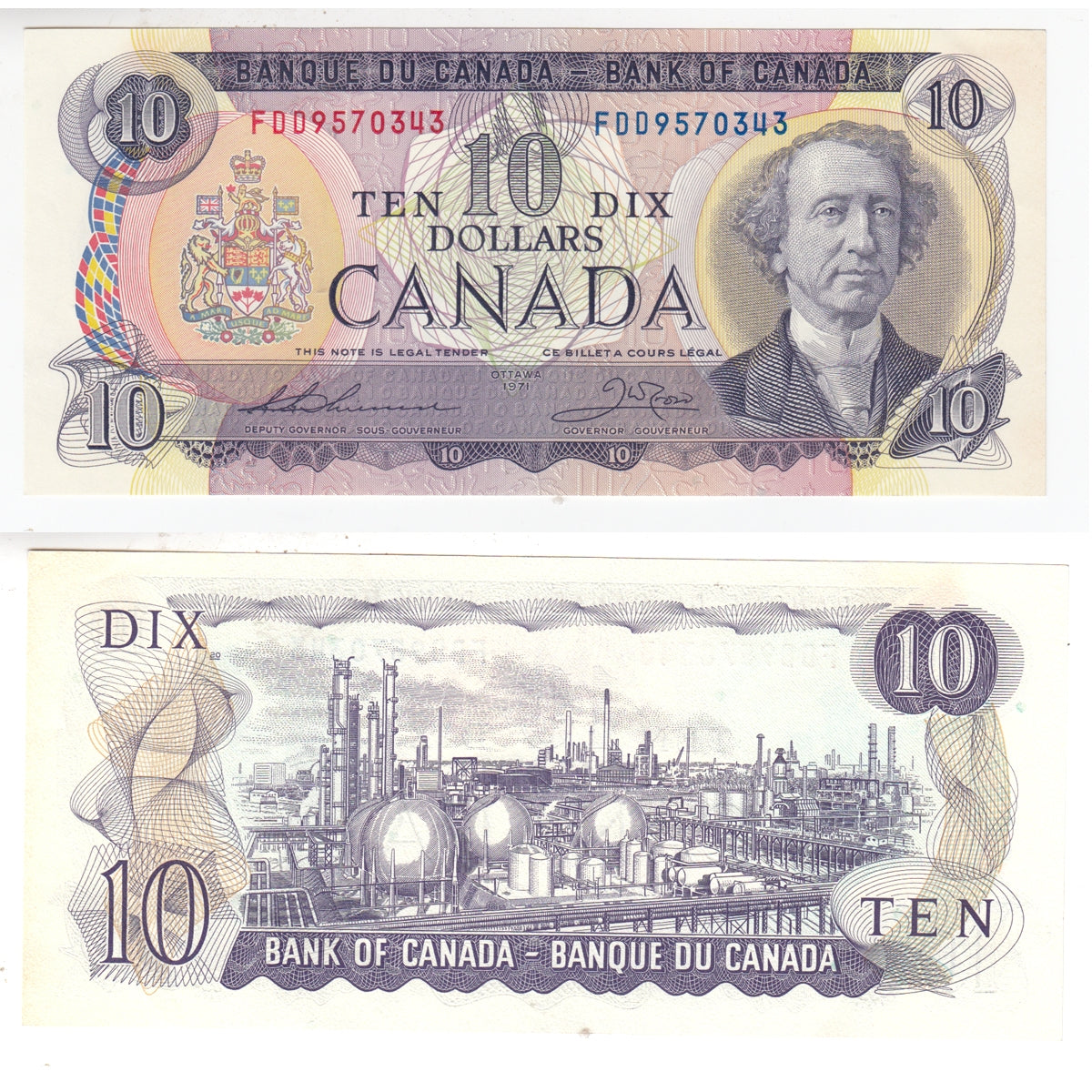 BC-49e 1971 Canada $10 Thiessen-Crow, FDD, Uncirculated (MS60)