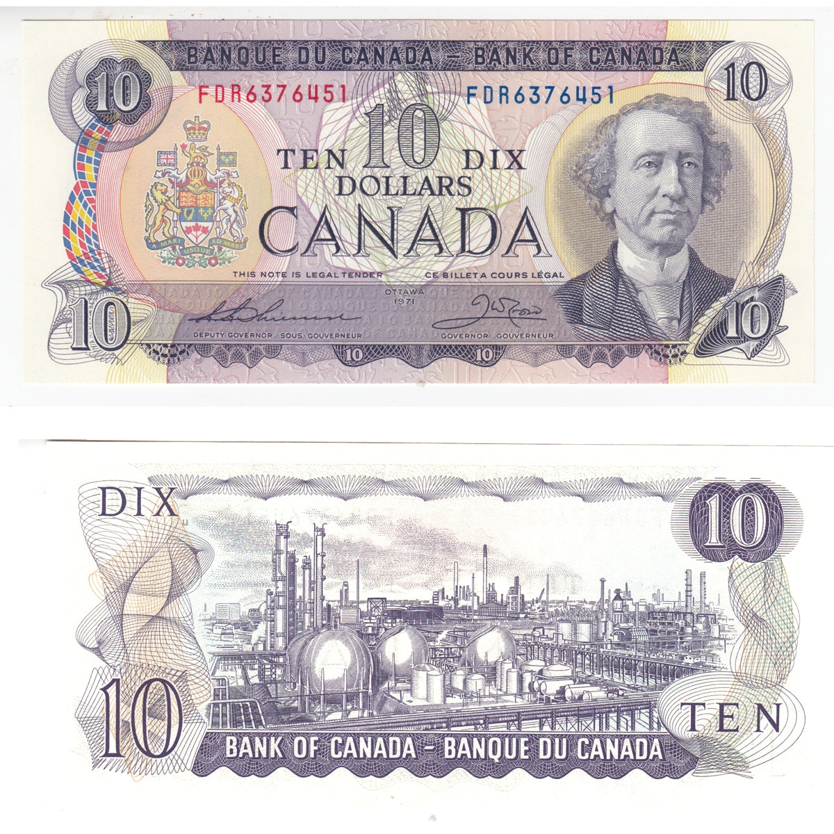 BC-49e 1971 Canada $10 Thiessen-Crow, FDR, Choice Uncirculated (CUNC63)