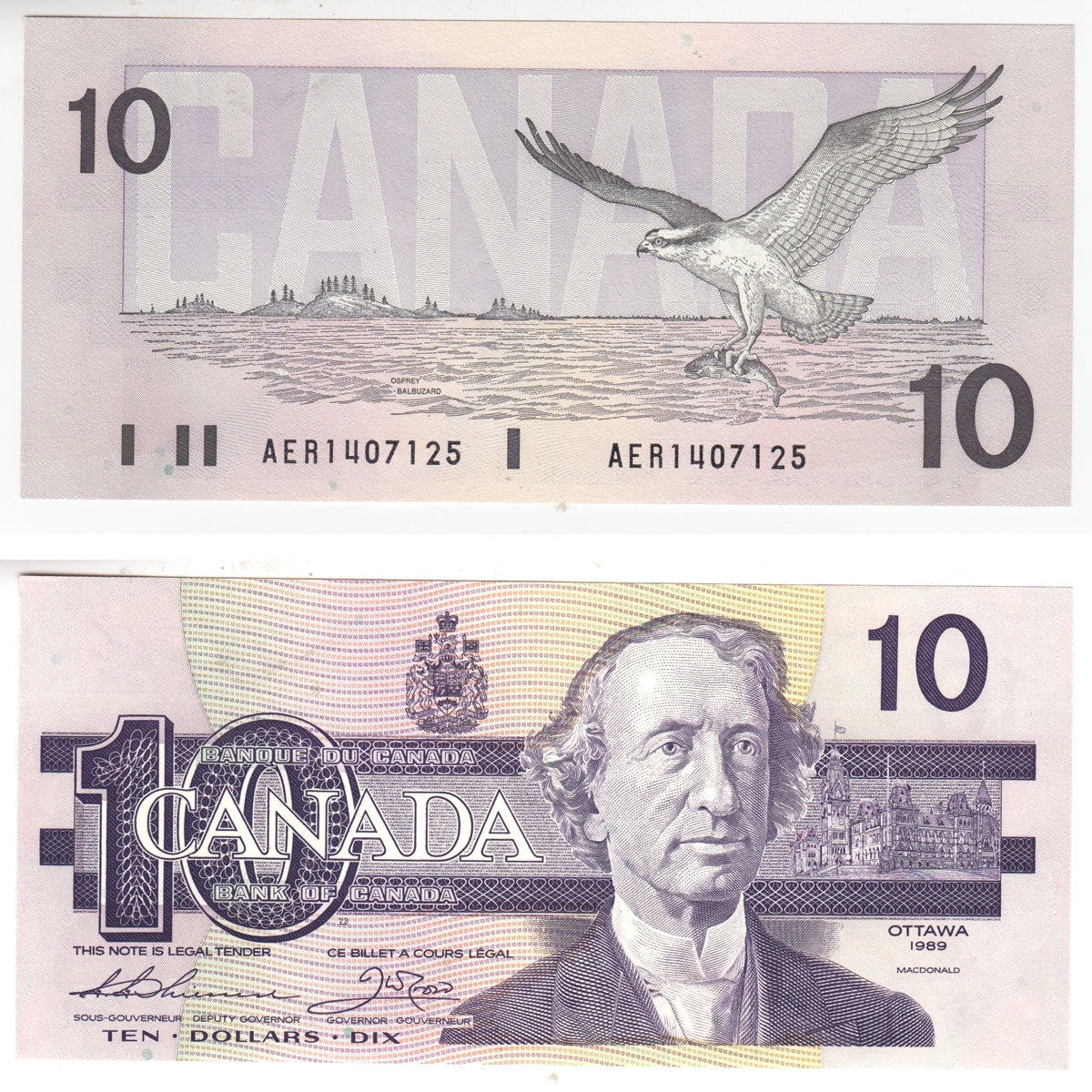 BC-57a 1989 Canada $10 Thiessen-Crow, AER, Choice Uncirculated (CUNC63)