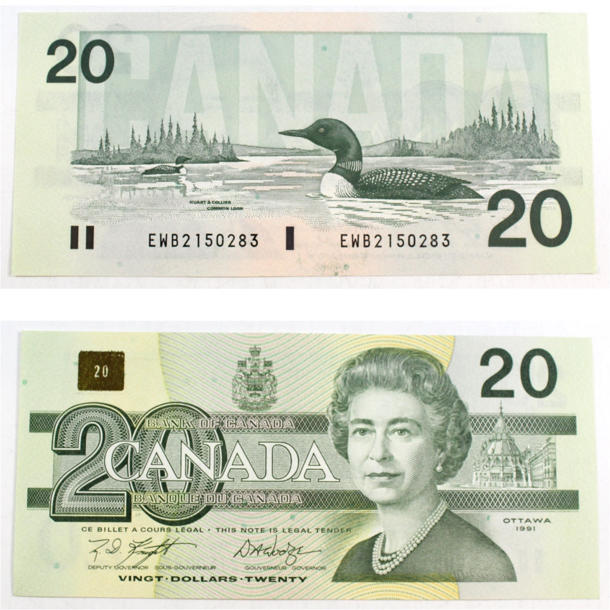 BC-58d 1991 Canada $20 Knight-Dodge, EWB, AU-UNC (AU55)