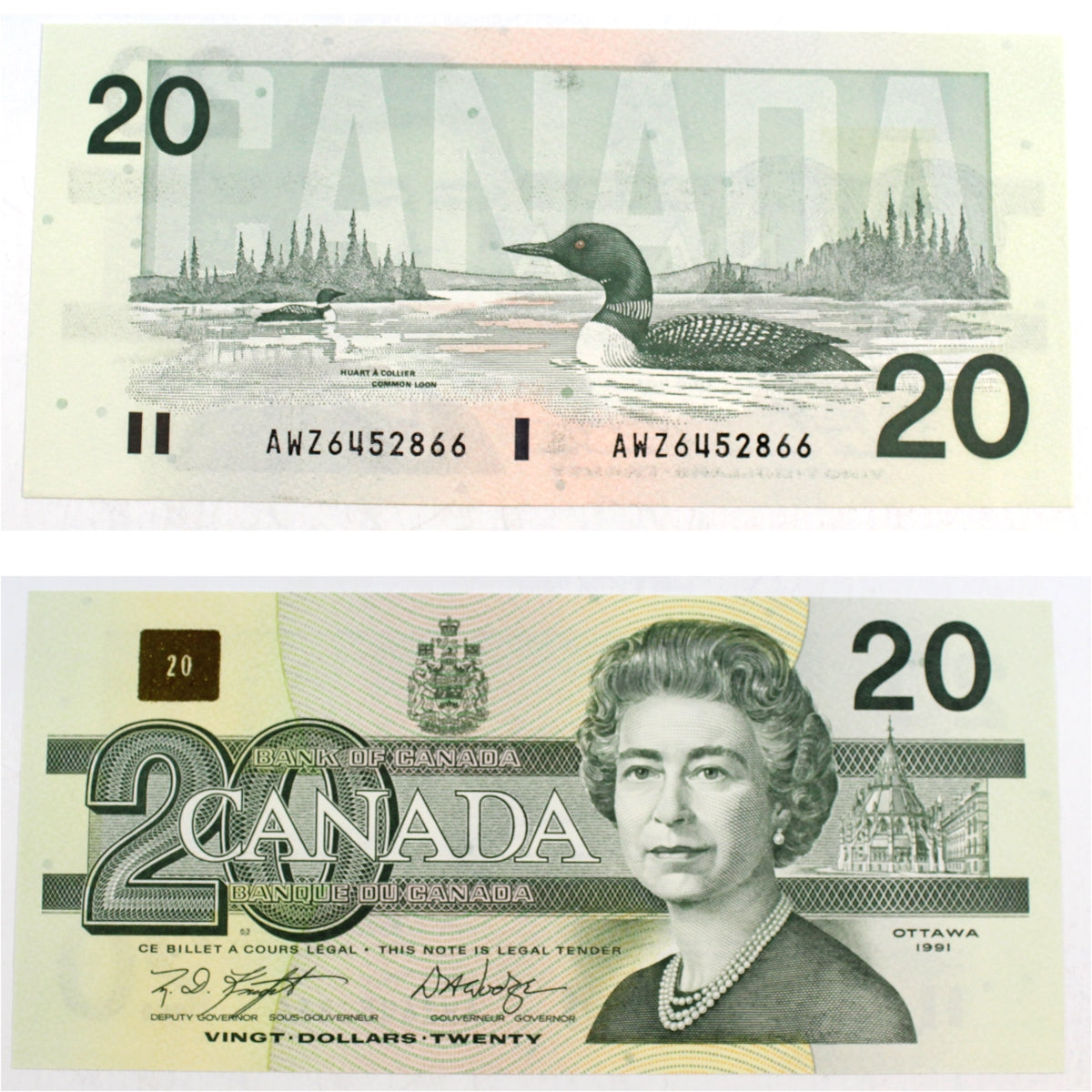 BC-58d-i 1991 Canada $20 Knight-Dodge, AWZ, Choice Uncirculated (CUNC63)