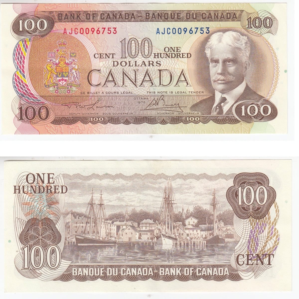 BC-52a-i 1975 Canada $100 Lawson-Bouey, AJC, Almost Uncirculated (AU50)