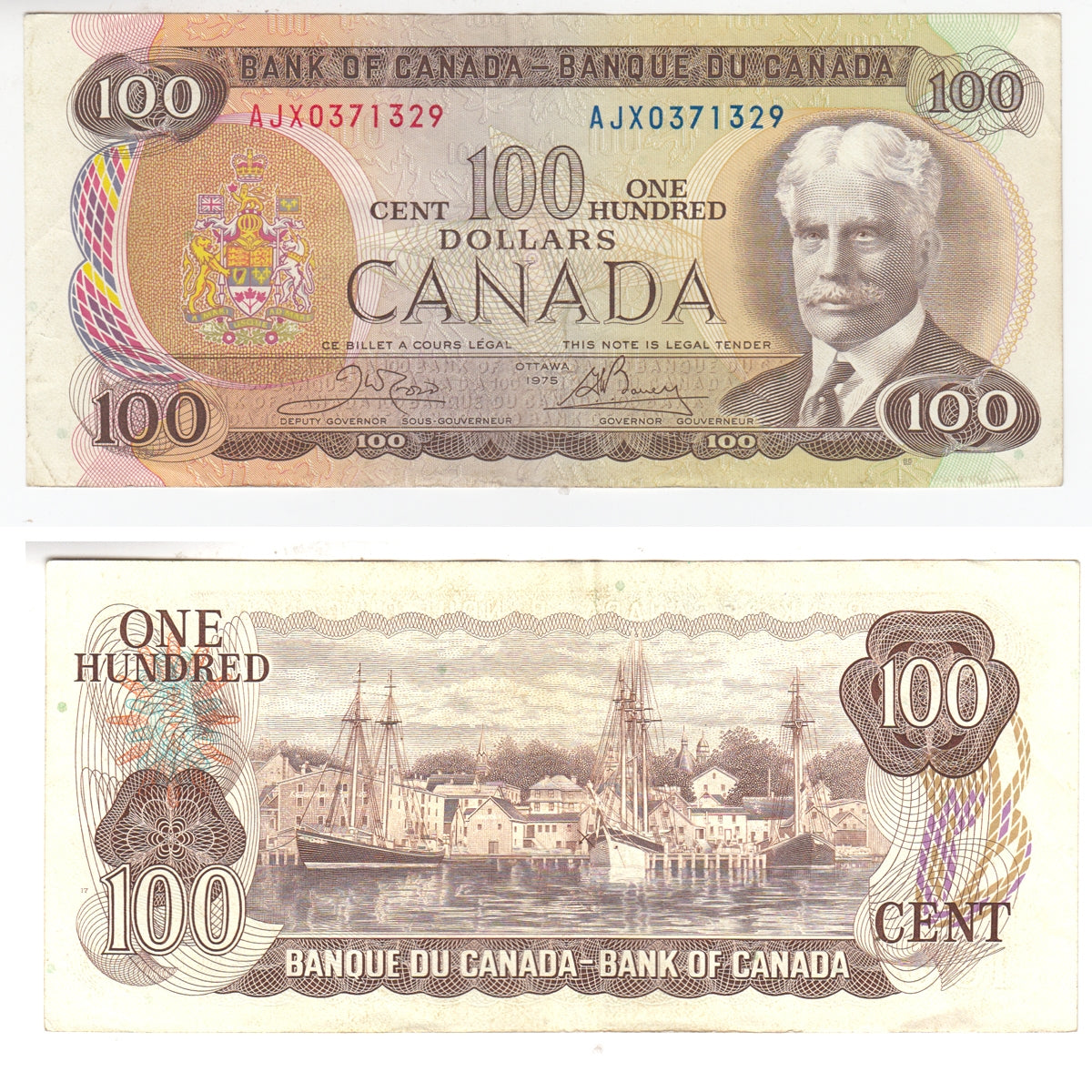 BC-52bA 1975 Canada $100 Crow-Bouey, AJX, Extra Fine (EF40)
