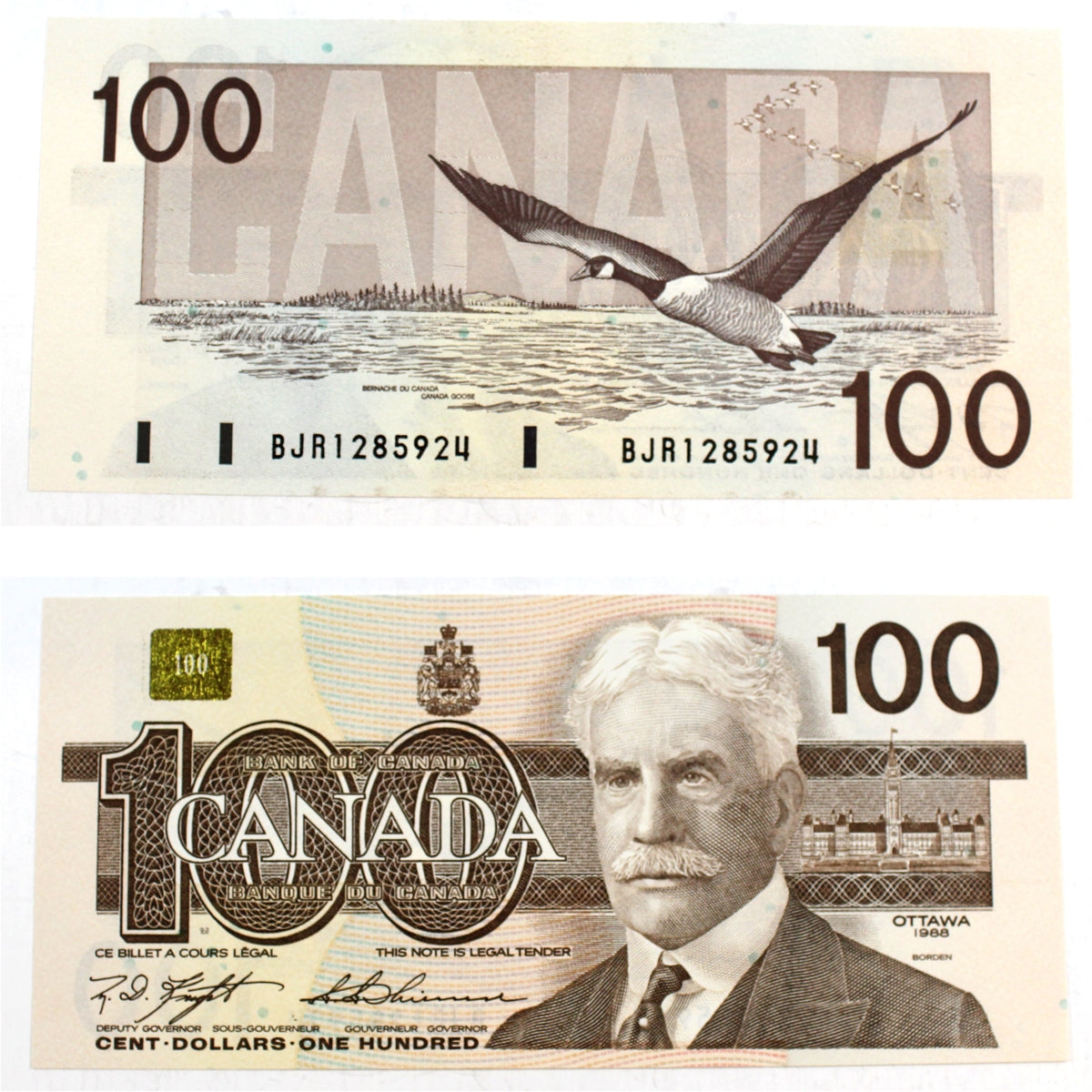BC-60c 1988 Canada $100 Knight-Thiessen, BJR, Almost Uncirculated (AU50)