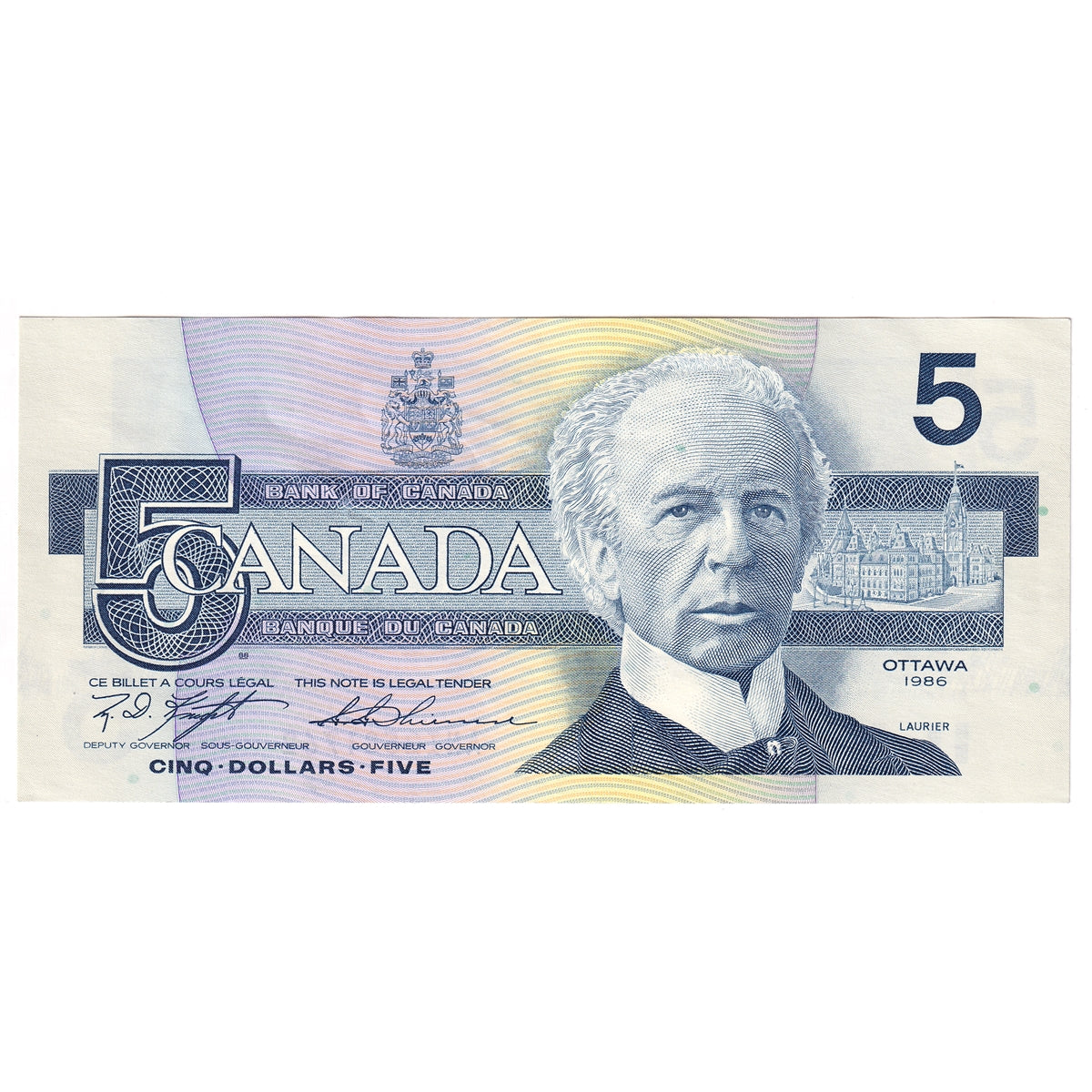 BC-56d 1986 Canada $5 Knight-Thiessen, ANI, AU-UNC (AU55)