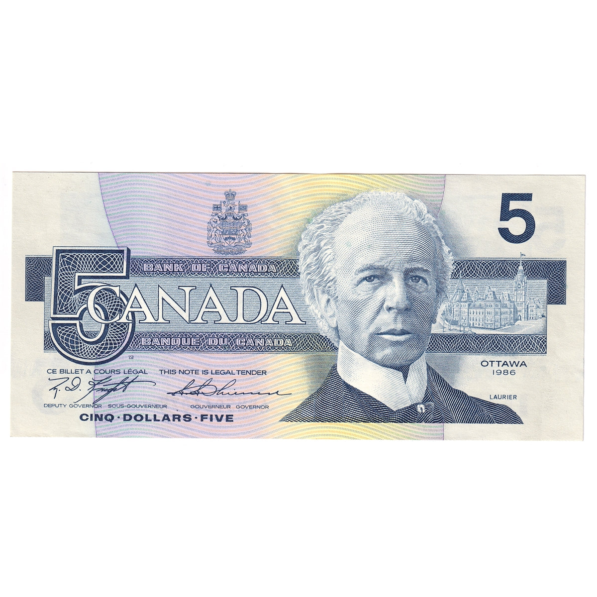 BC-56d 1986 Canada $5 Knight-Thiessen, ANM, AU-UNC (AU55)
